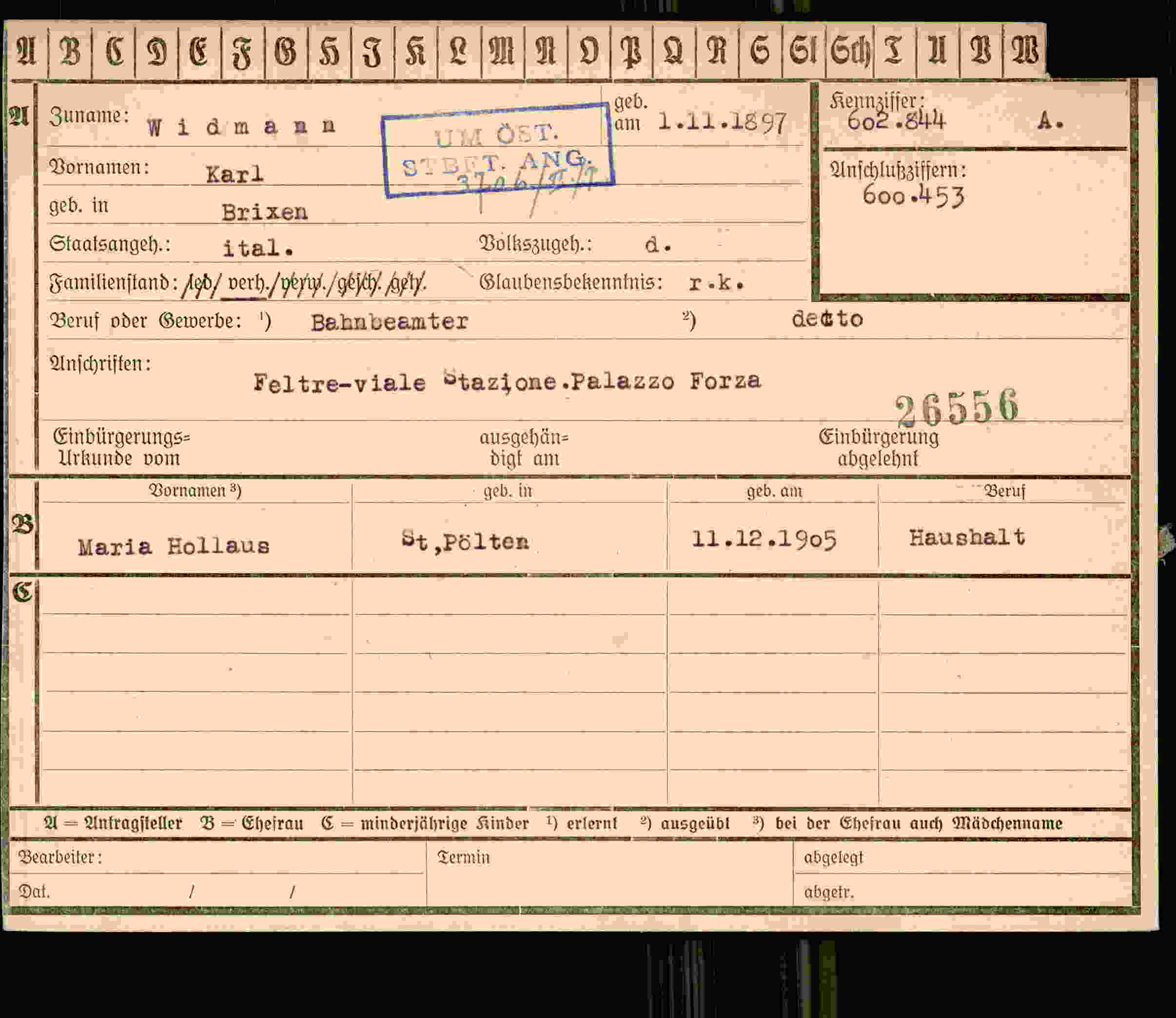 Vorderseite des Dokuments