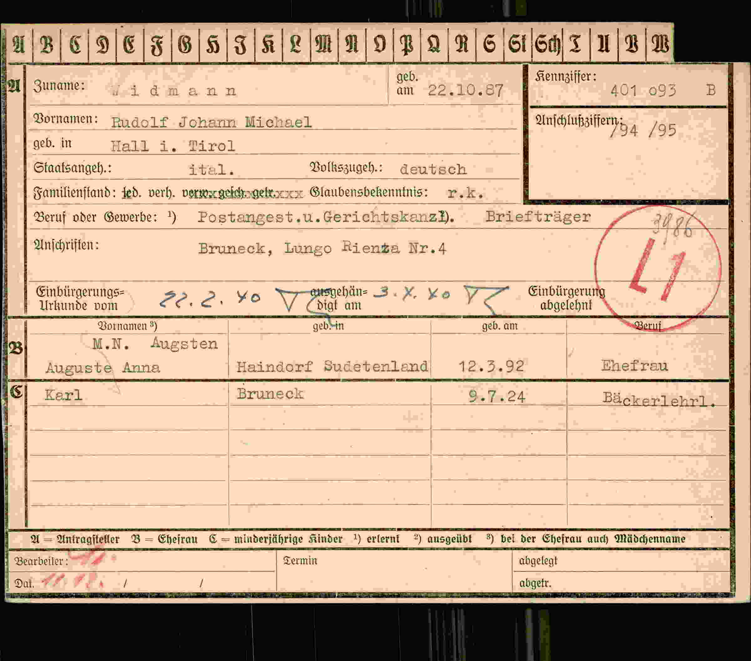 Dokument für Rudolf Johann Michael Vidmann