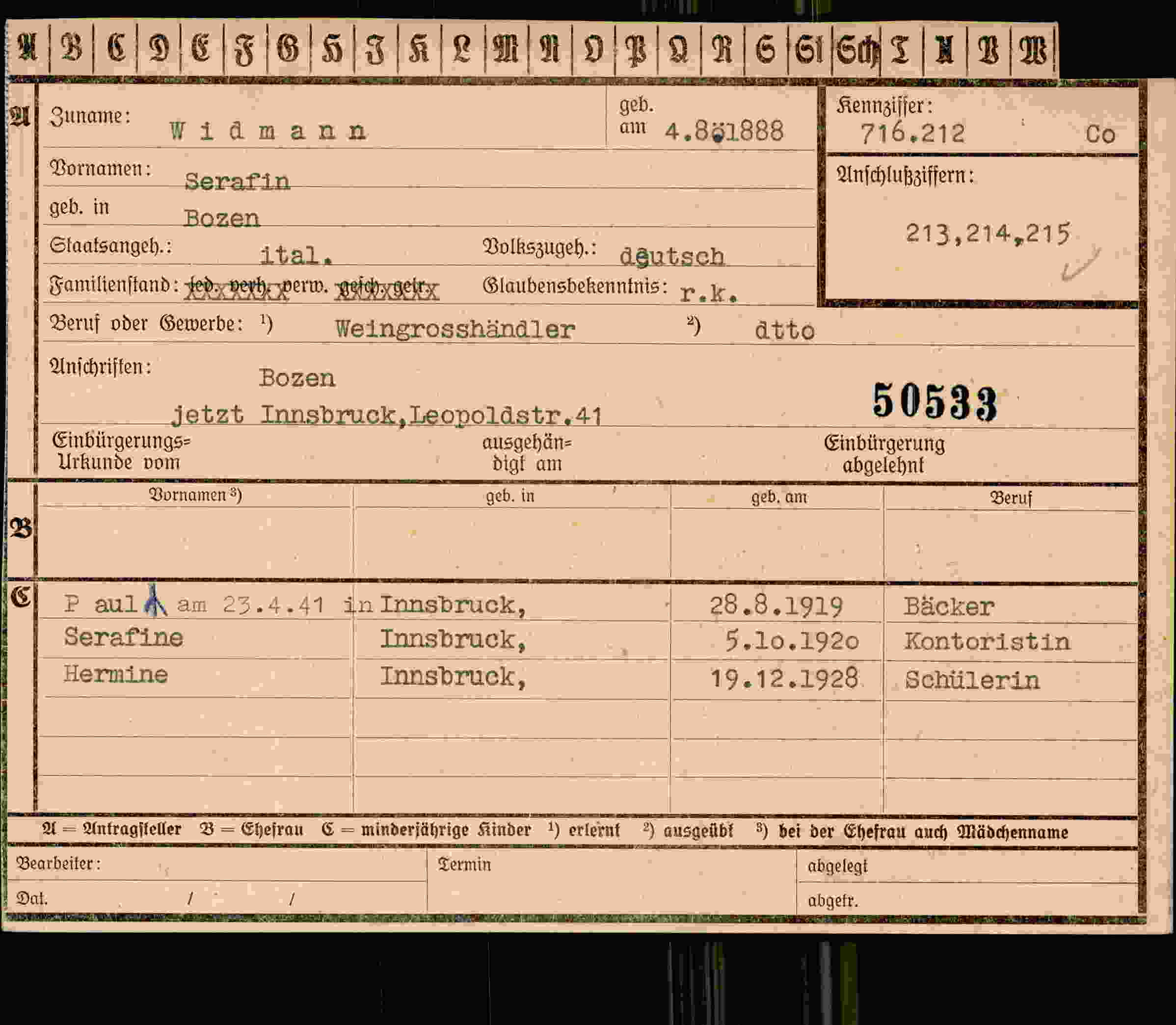 Dokument für  Widmann