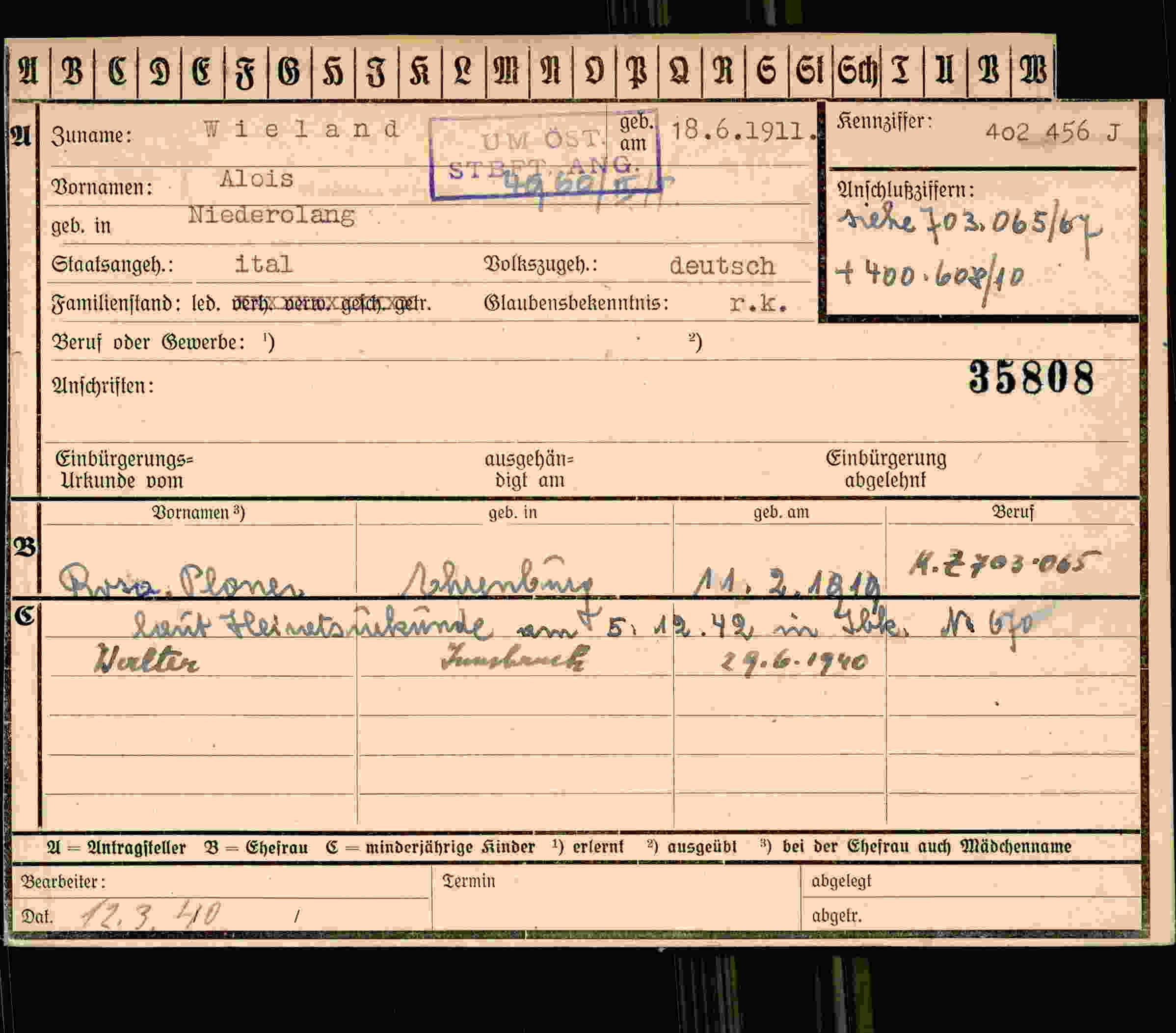 Dokument für Alois Wieland
