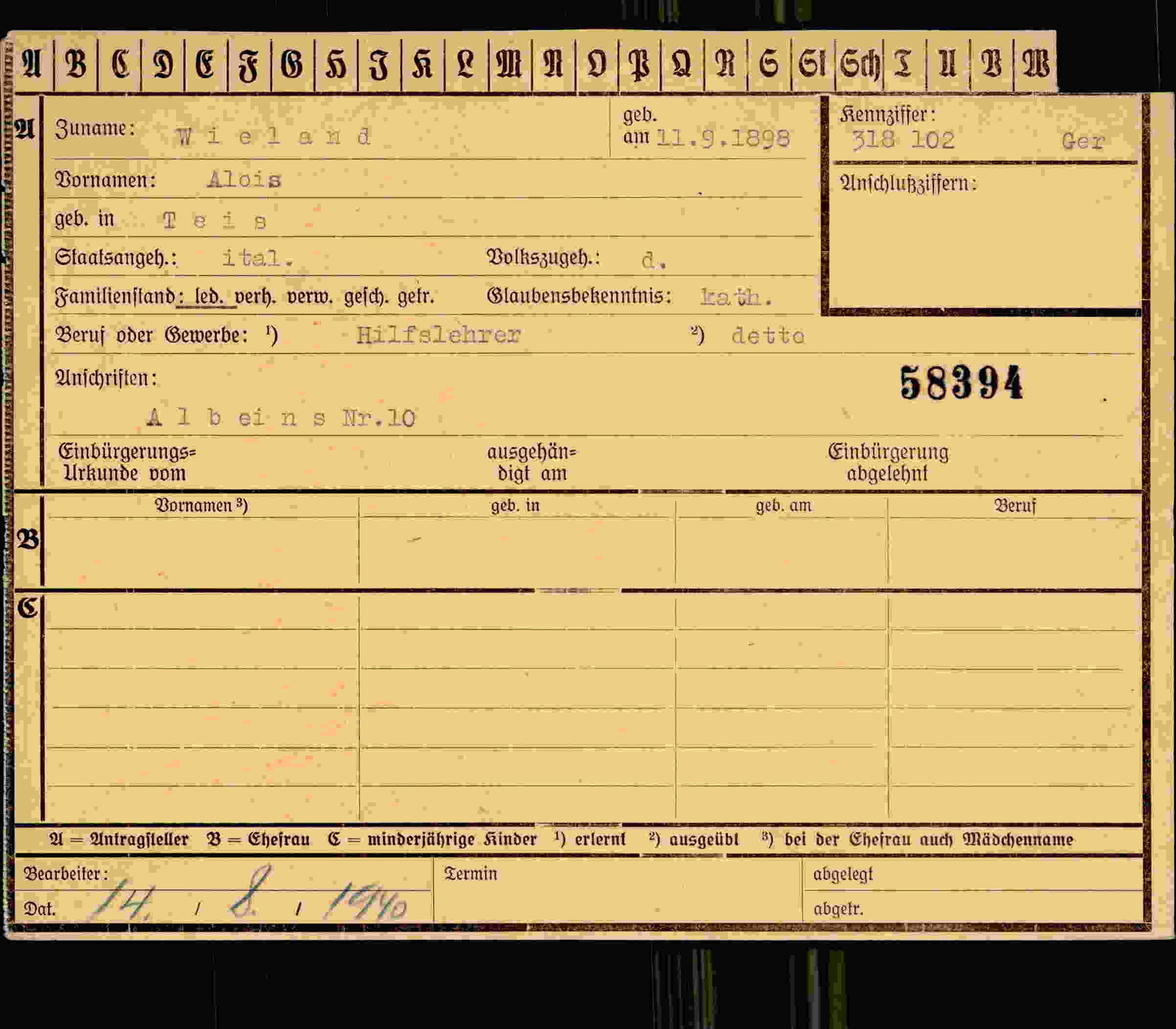 Dokument für Alois Wieland