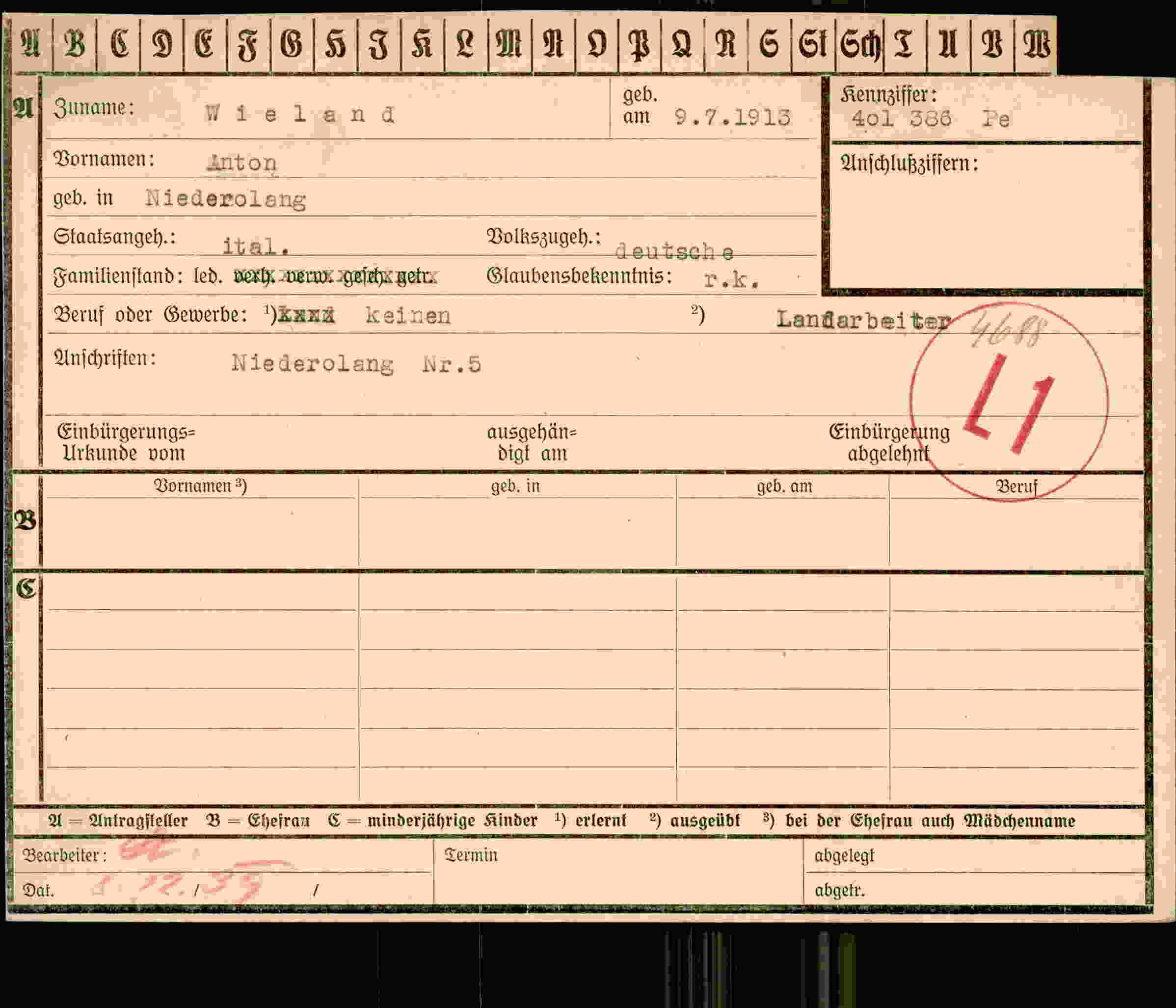 Dokument für Anton Wieland