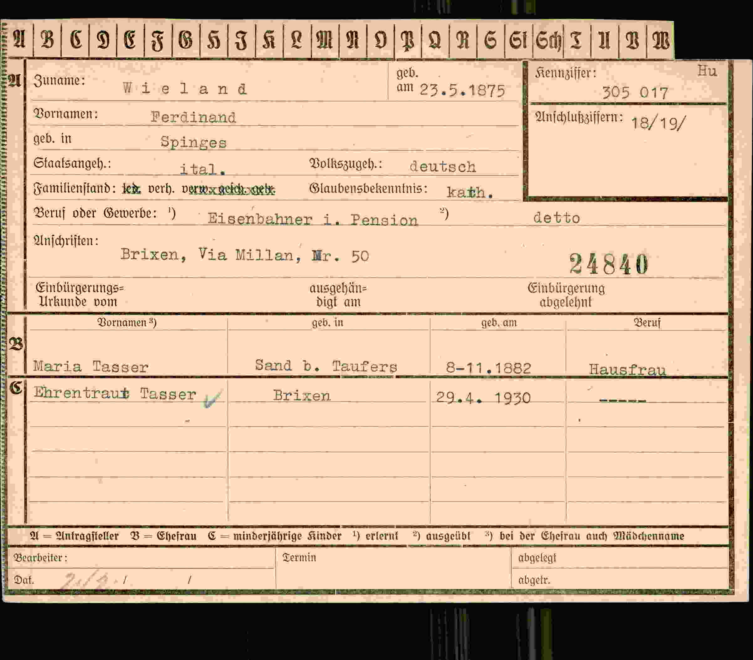 Dokument für Ferdinand Wieland