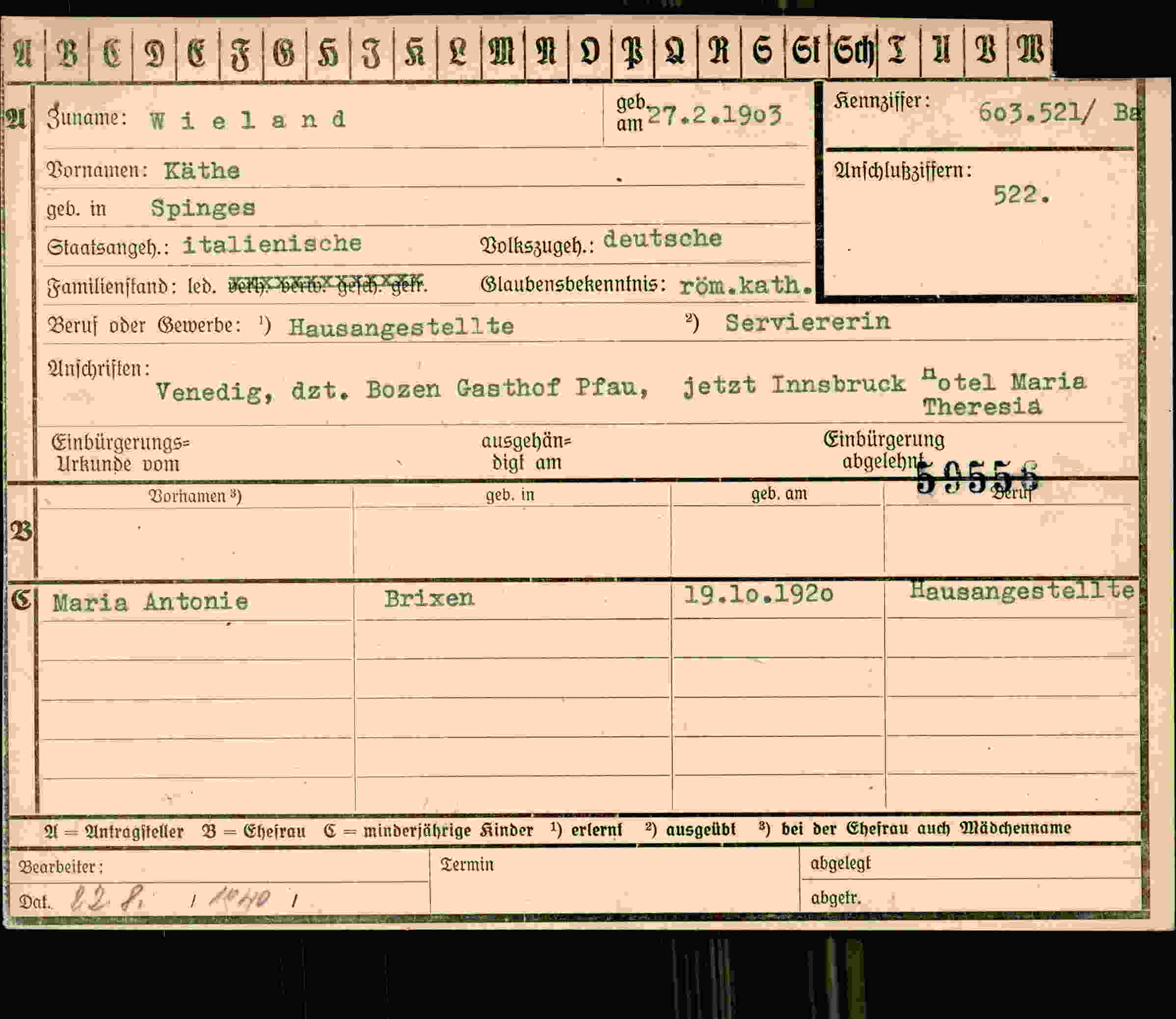 Dokument für Käthe Wieland