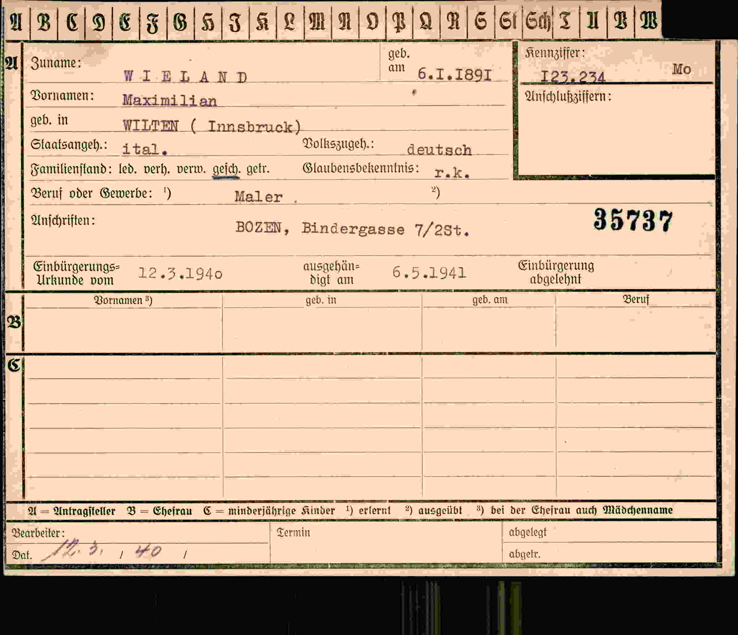 Vorderseite des Dokuments