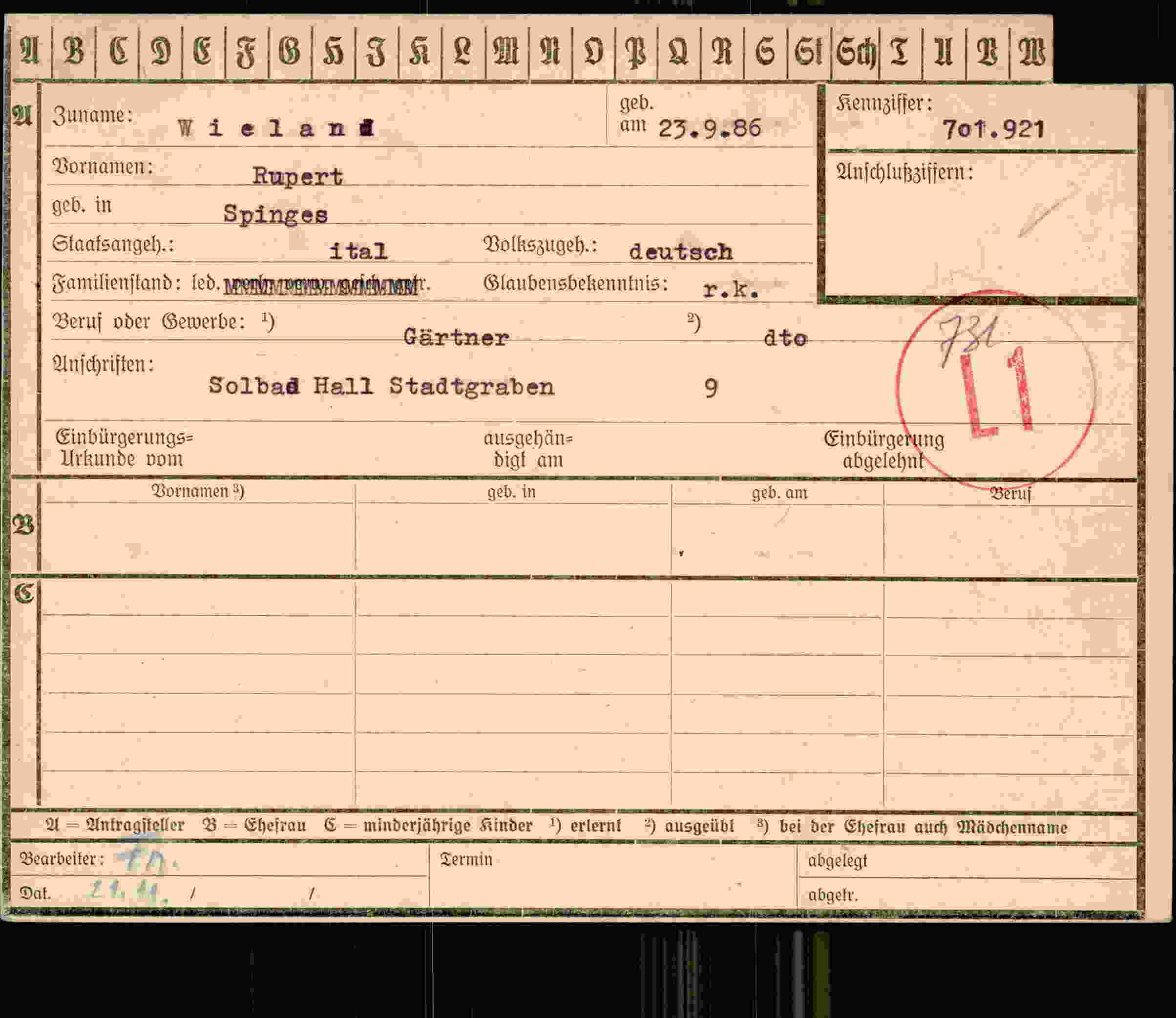 Dokument für Rupert Wieland