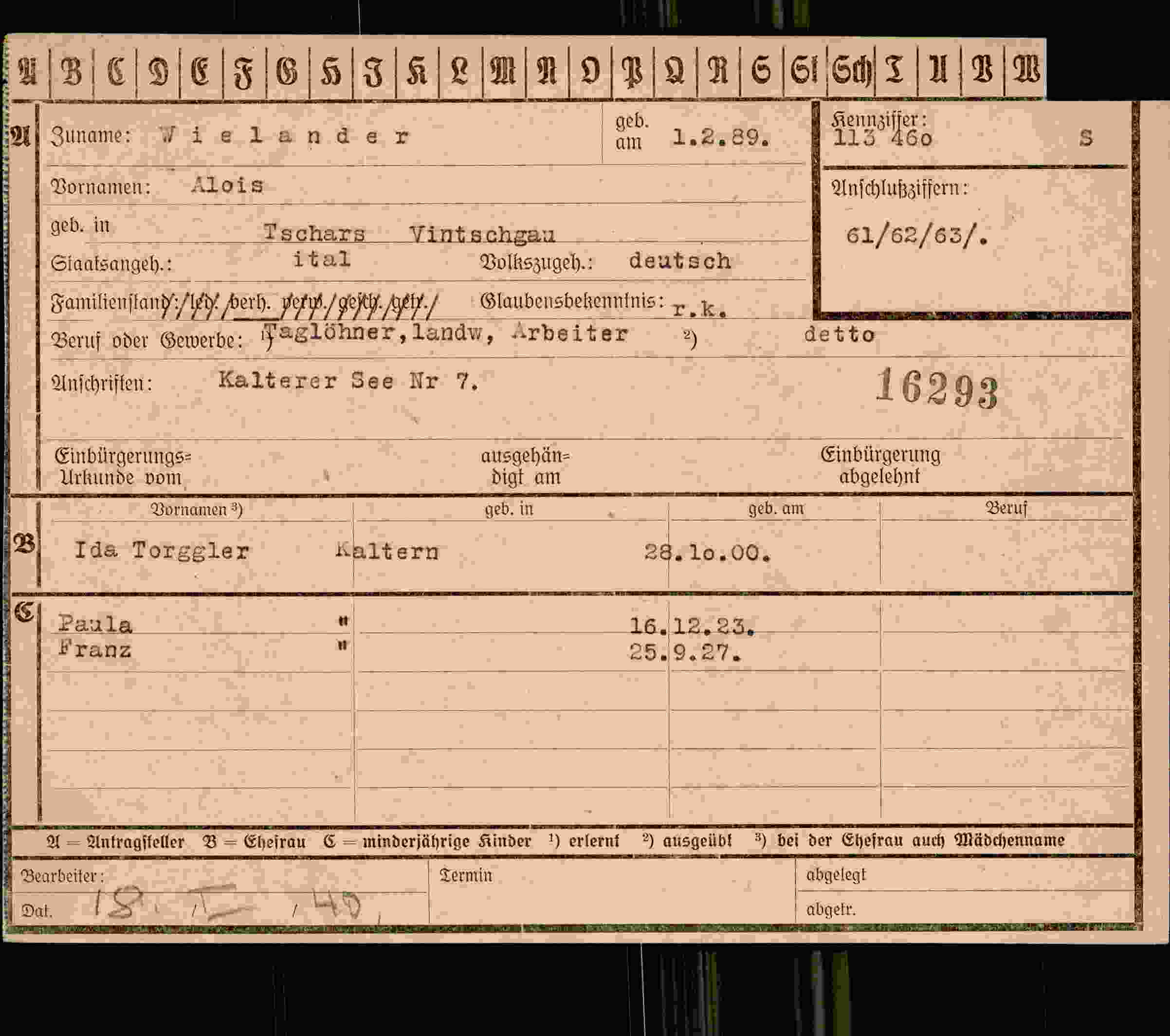 Dokument für Alois Wielander