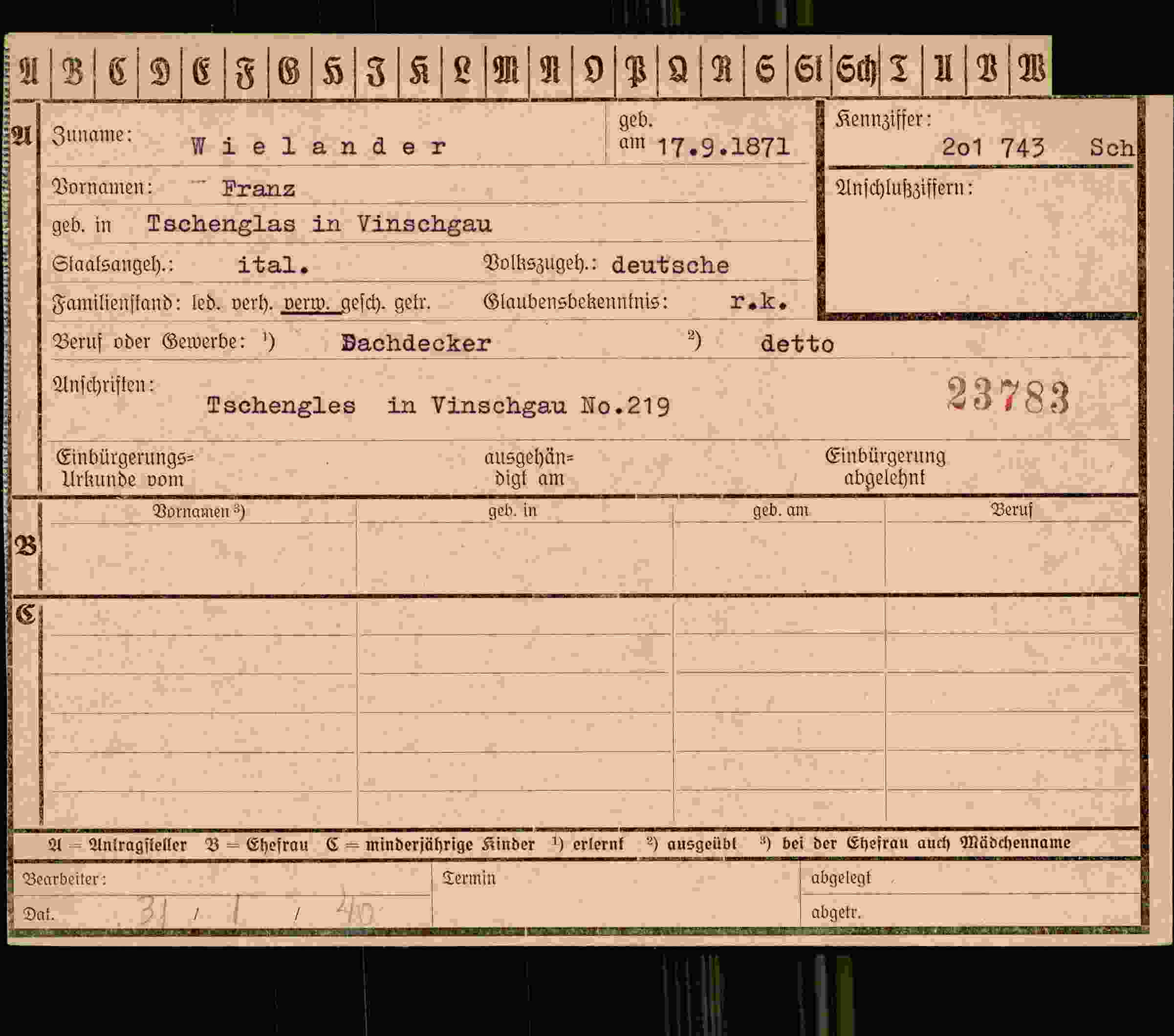 Dokument für Franz Wielander