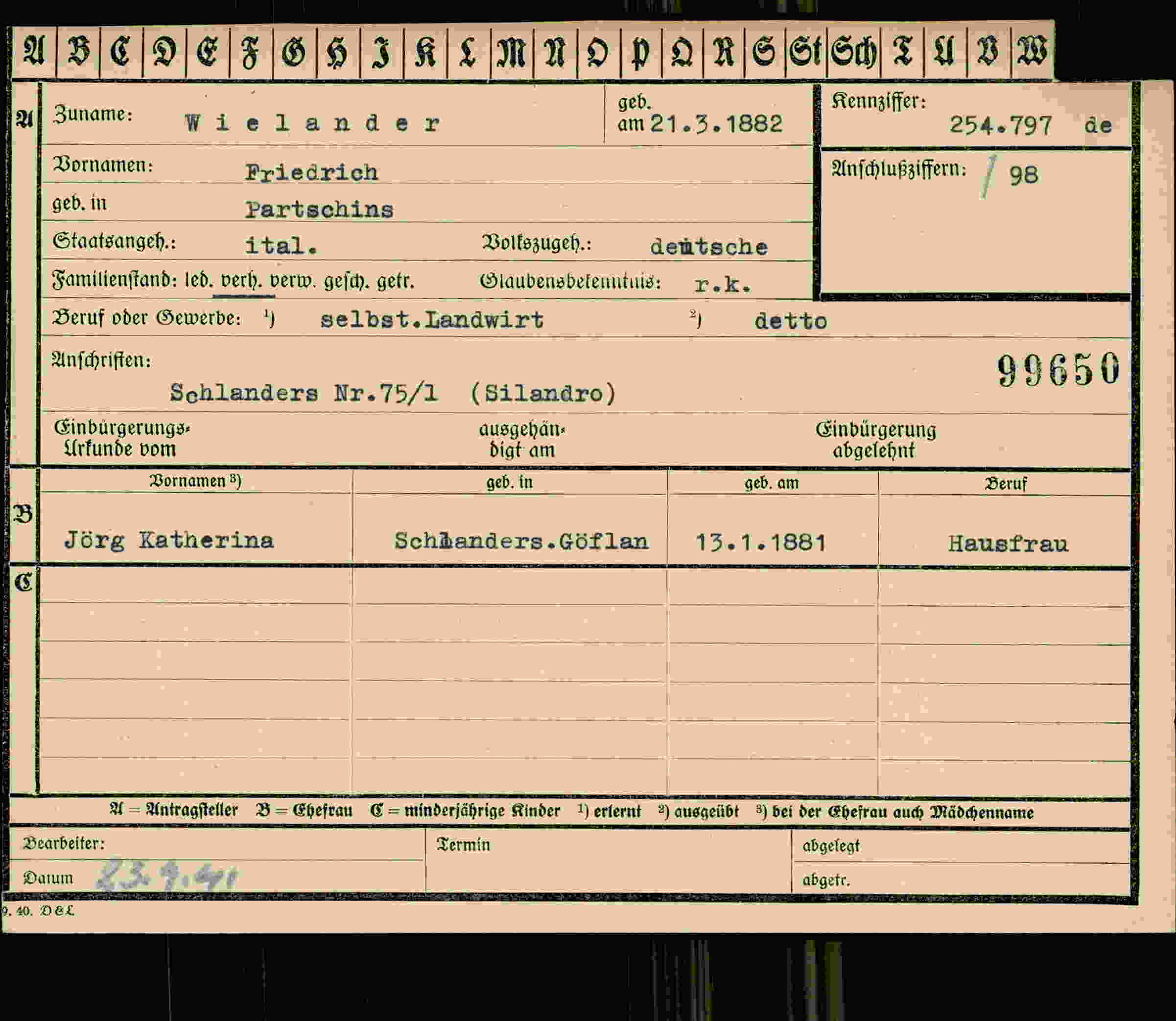 Vorderseite des Dokuments