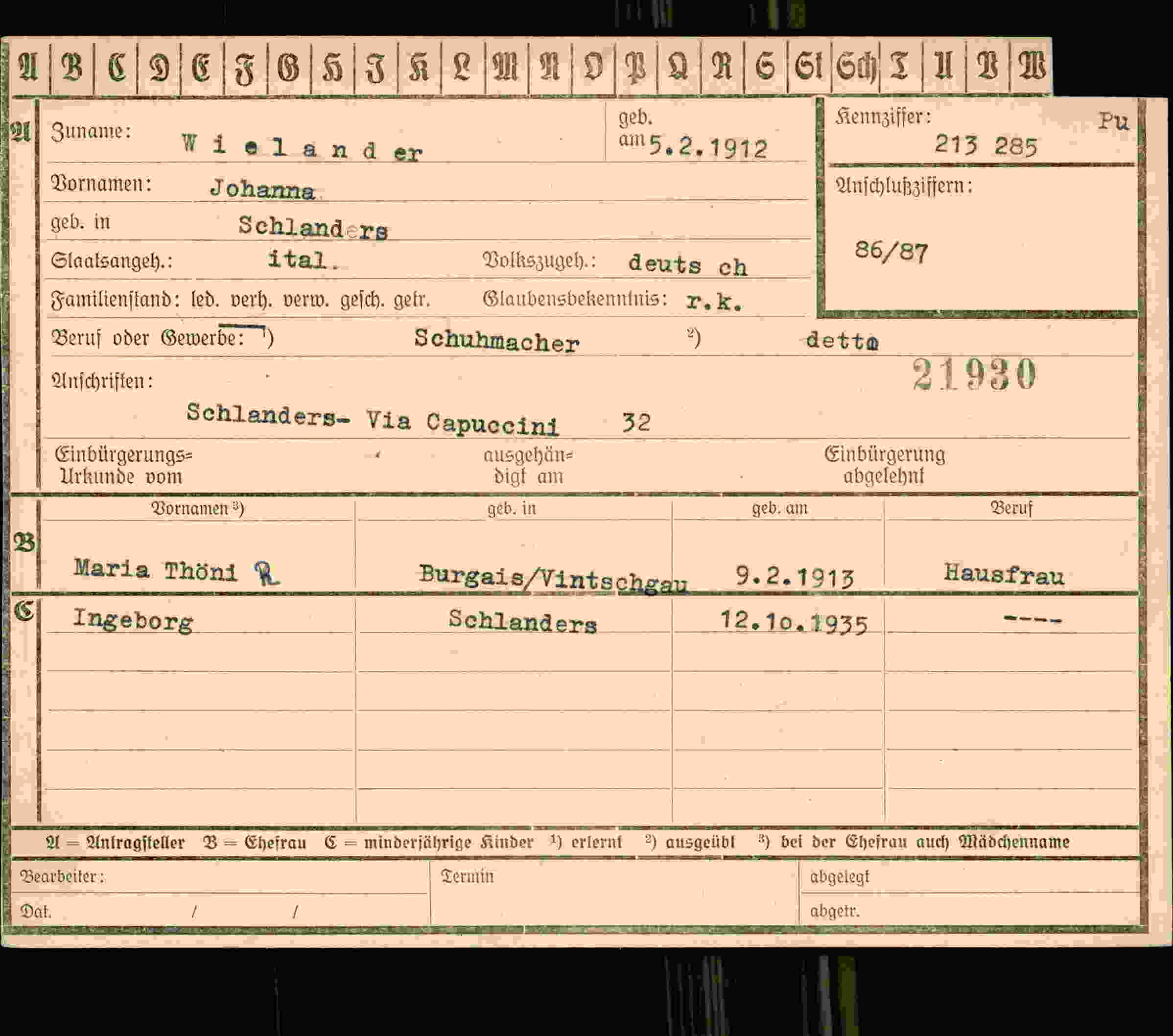 Vorderseite des Dokuments