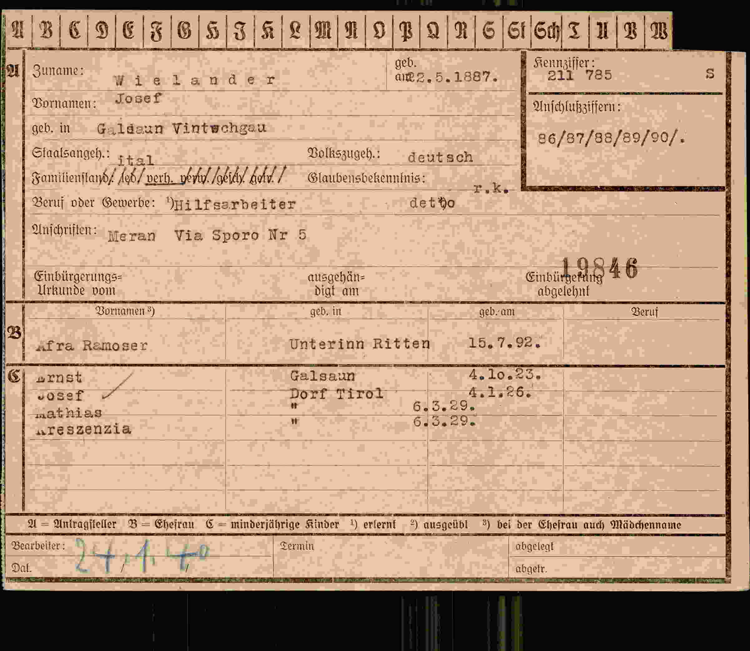 Vorderseite des Dokuments