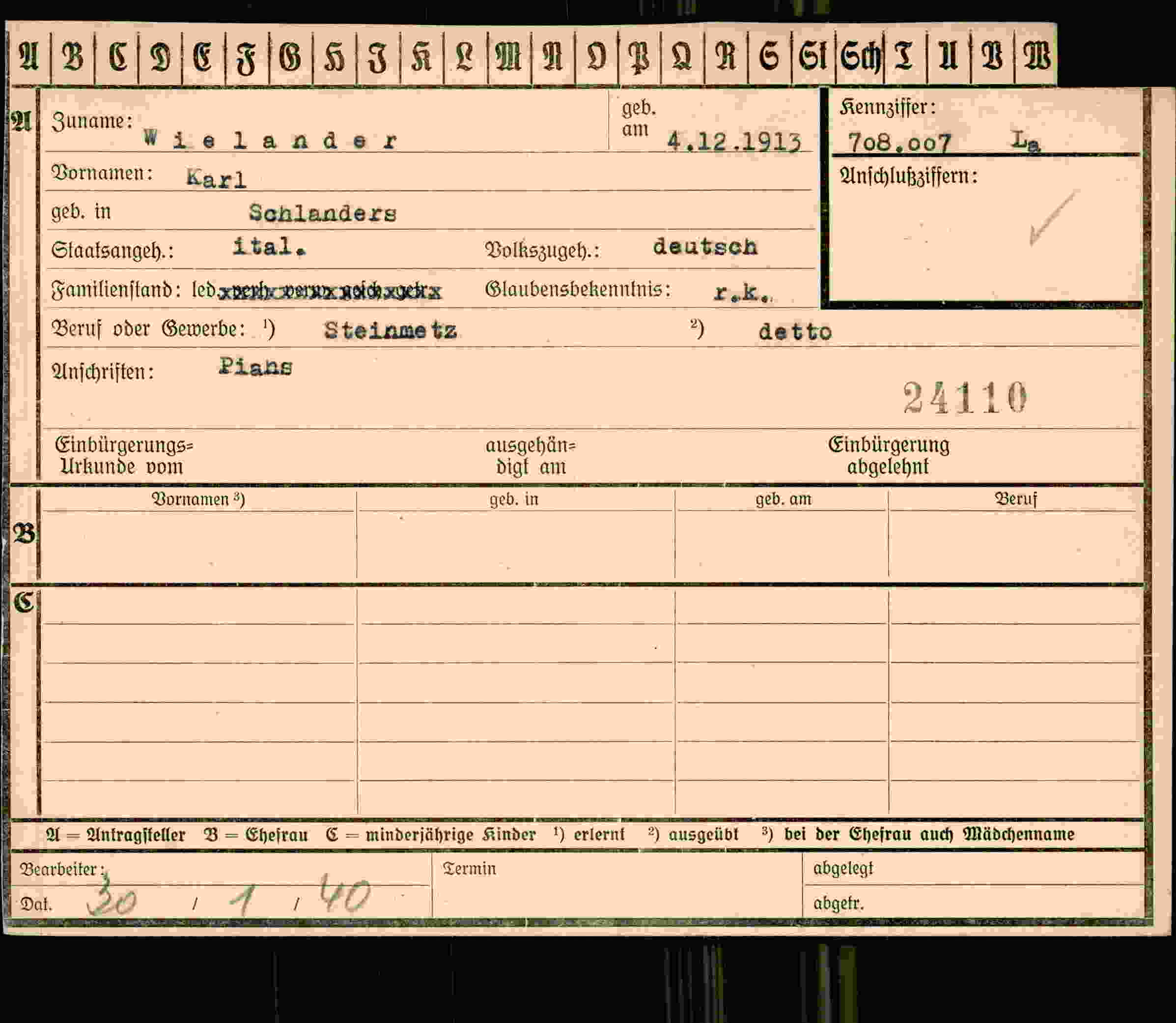 Dokument für Karl Wielander