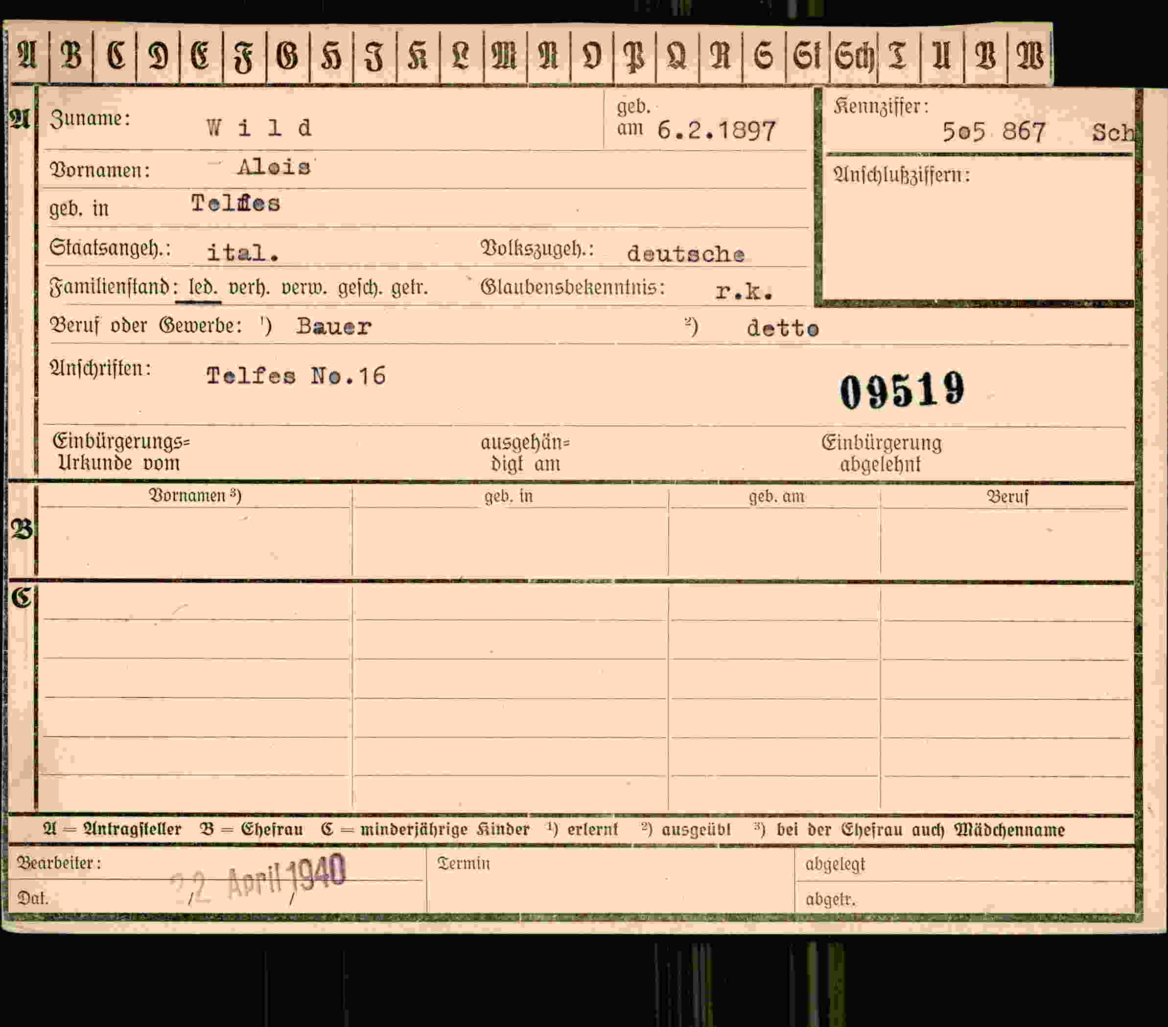 Dokument für Alois Wild