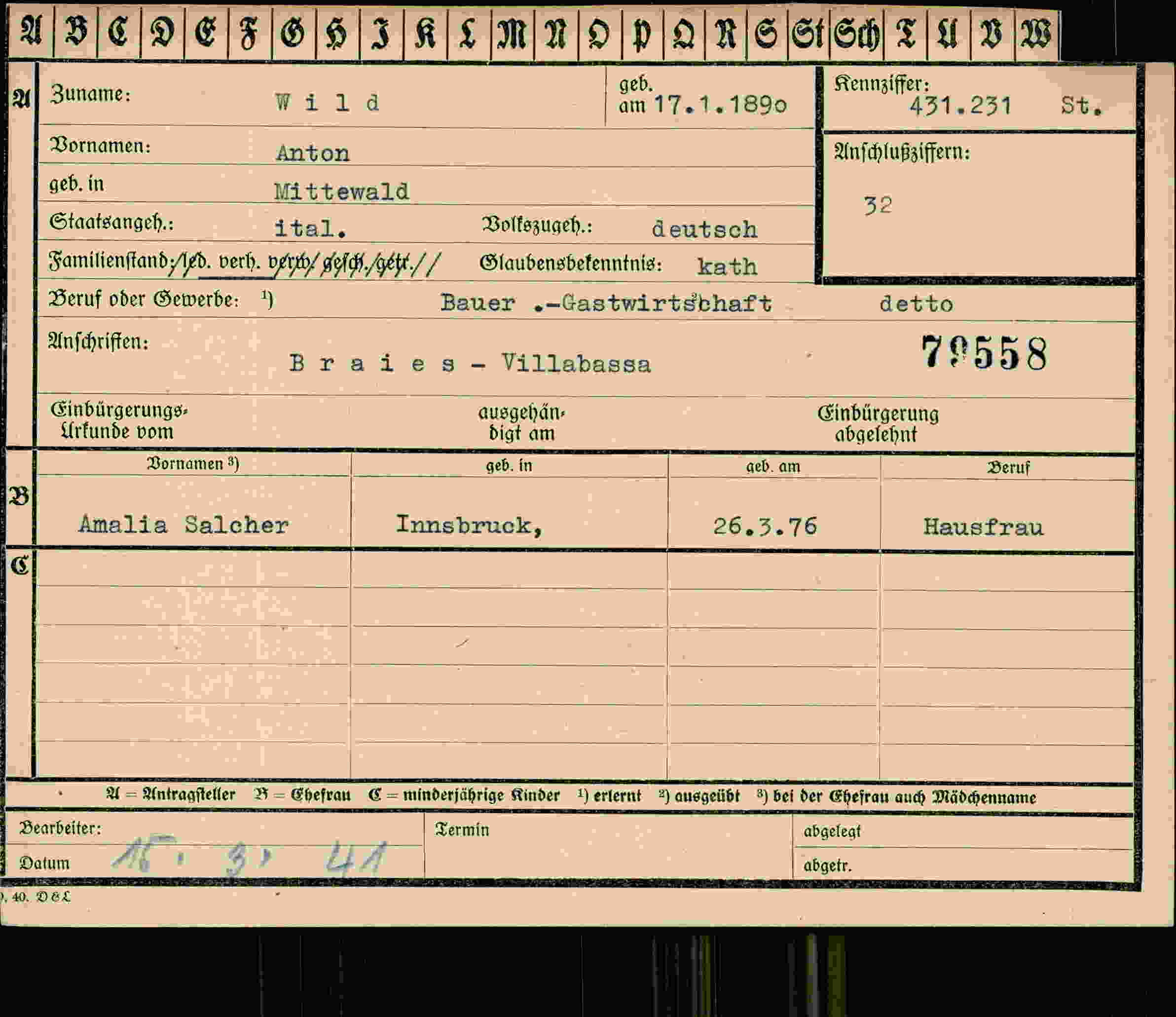Vorderseite des Dokuments