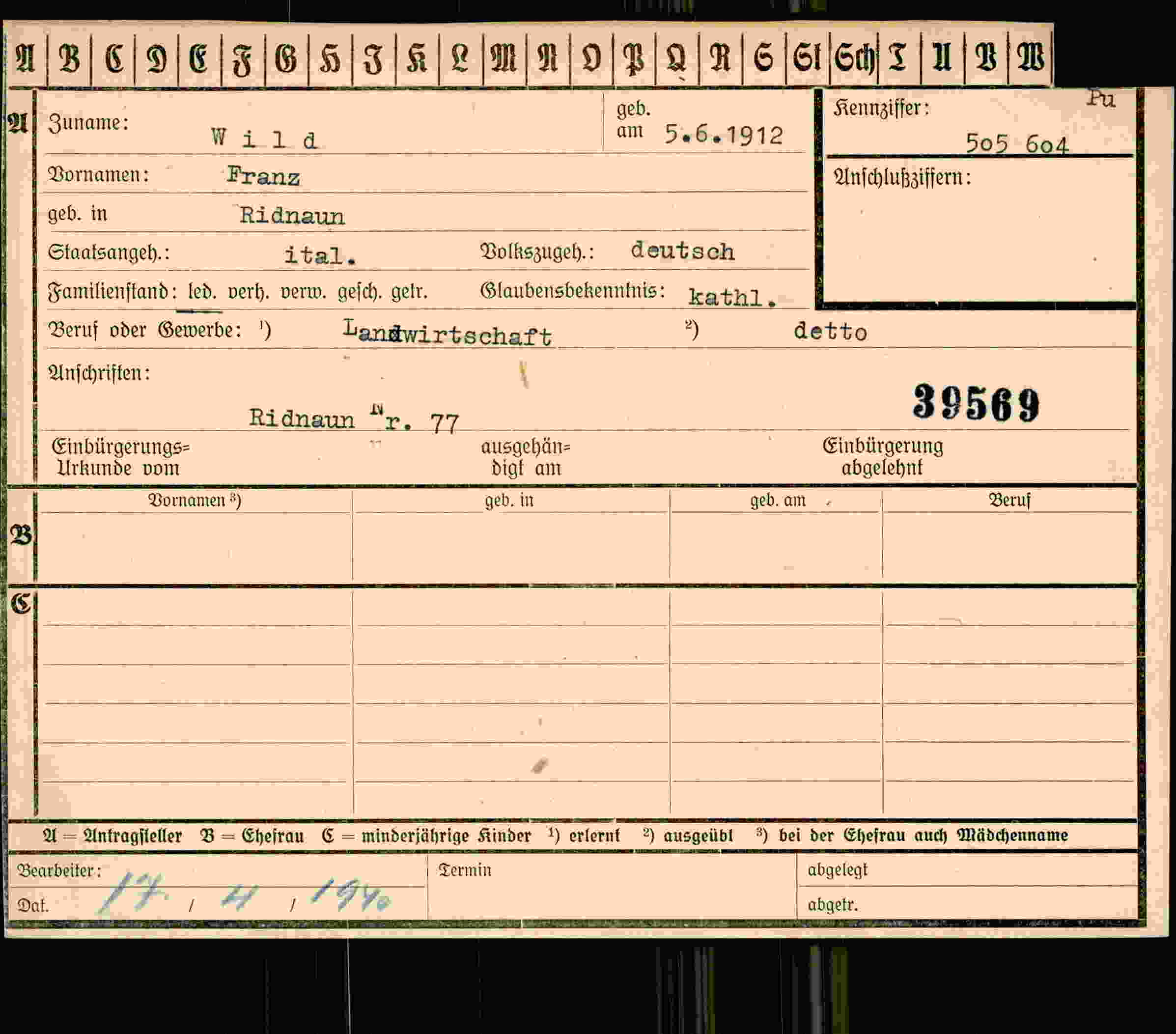 Vorderseite des Dokuments