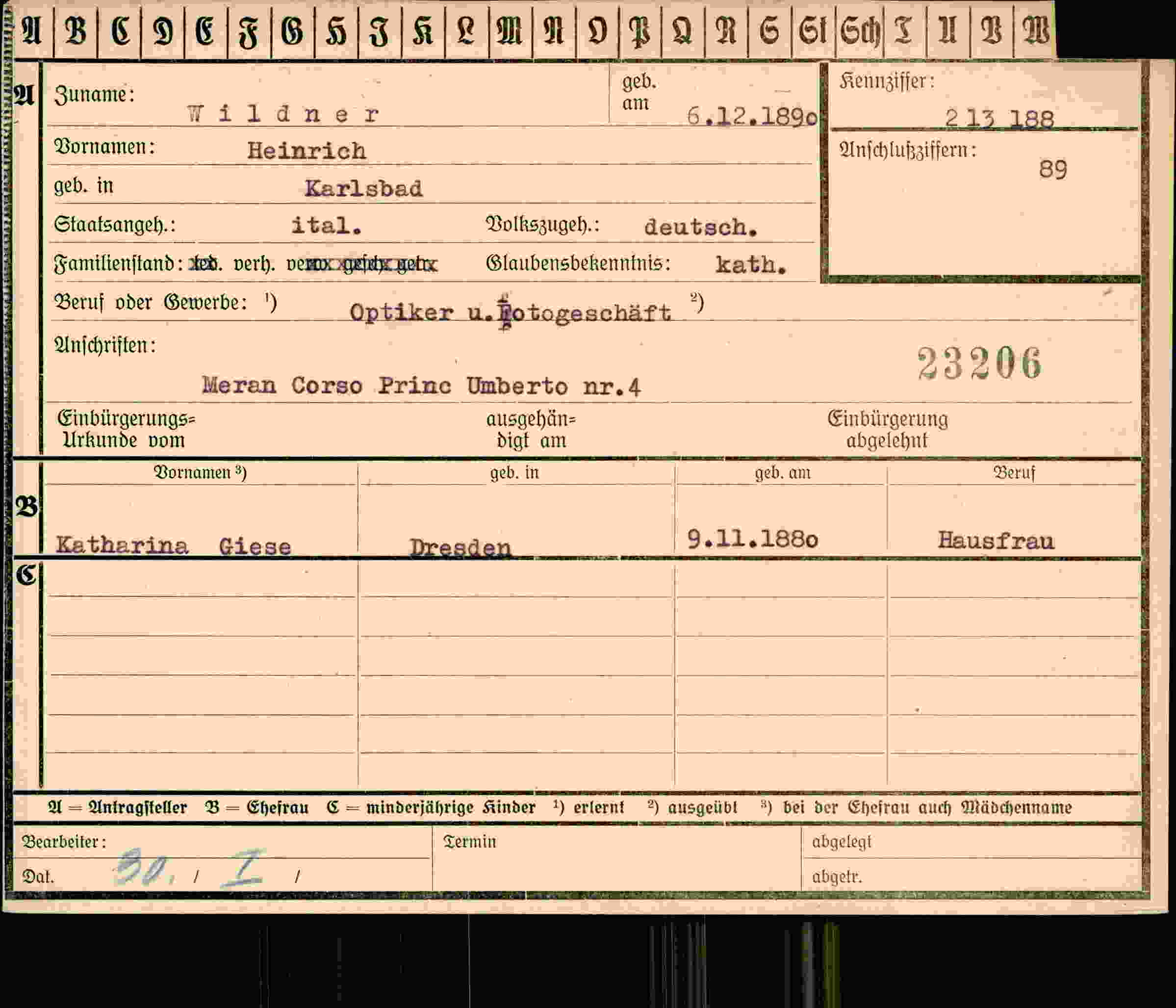 Dokument für Heinrich Wildner