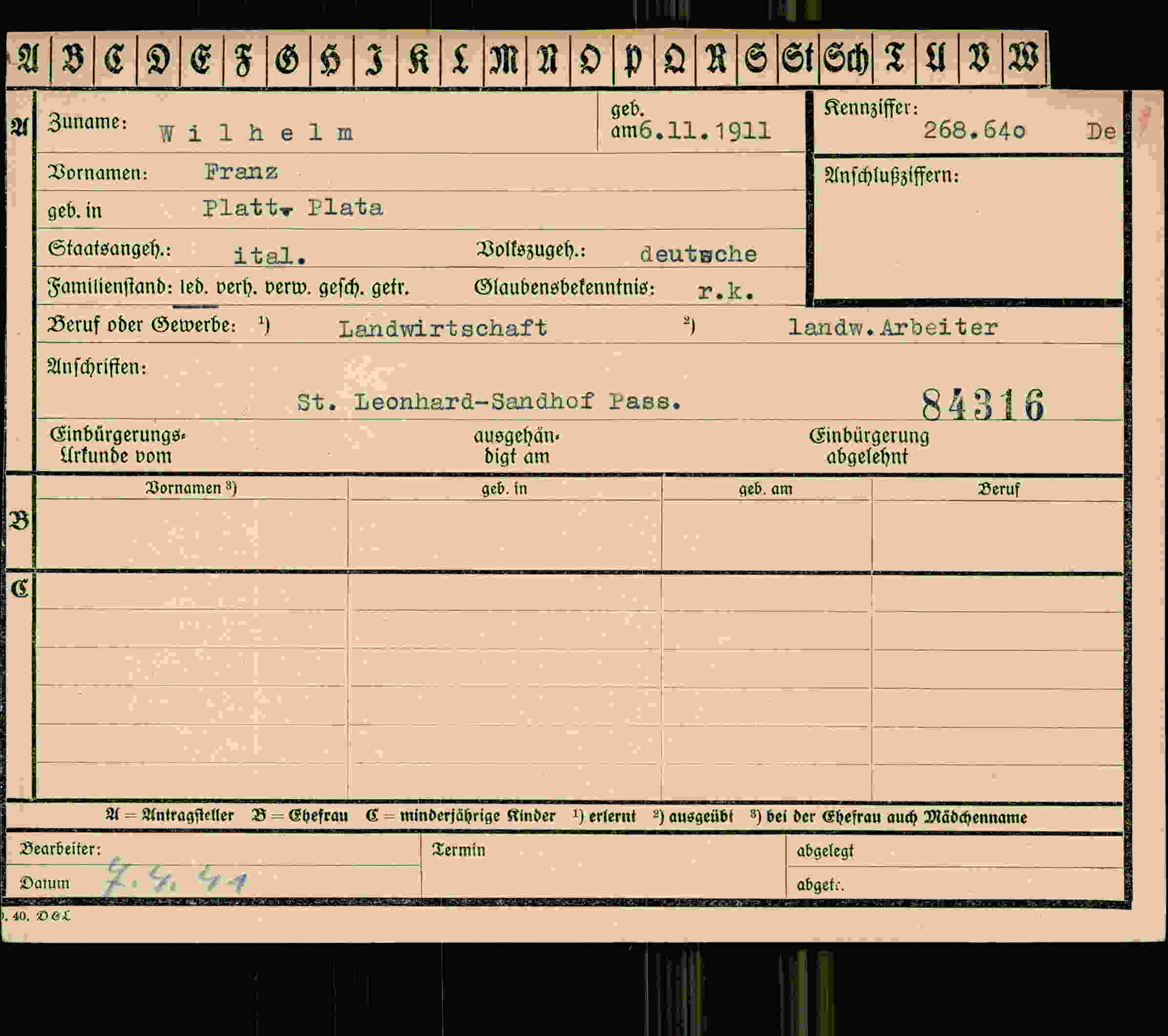 Dokument für Franz Wilhelm