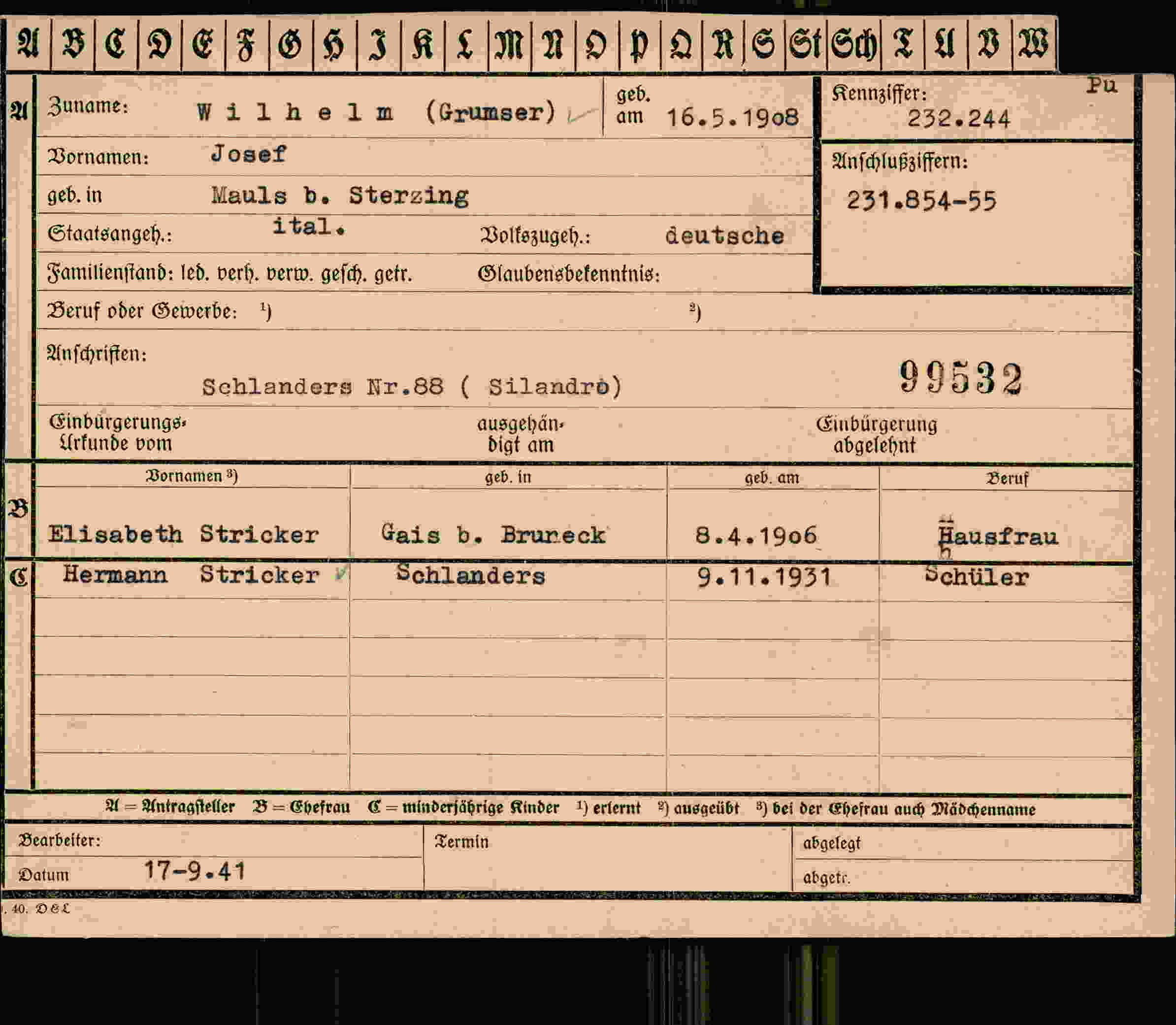Vorderseite des Dokuments
