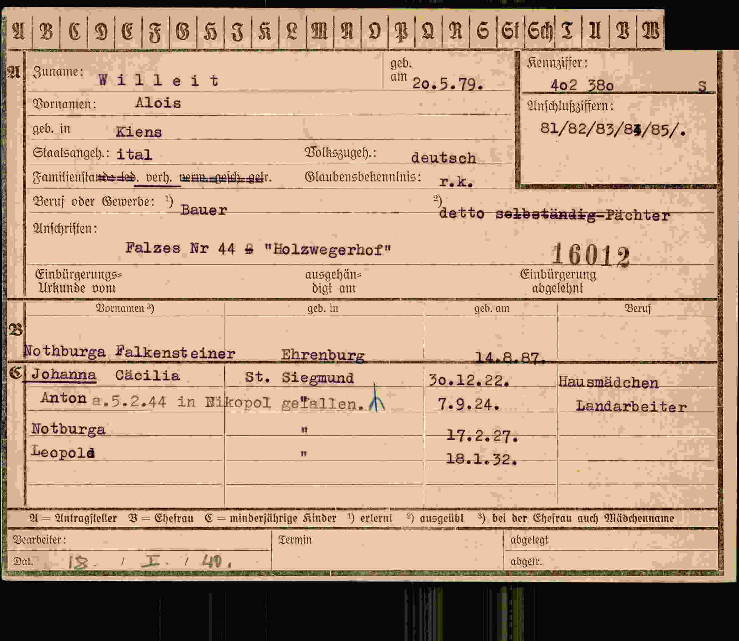 Vorderseite des Dokuments