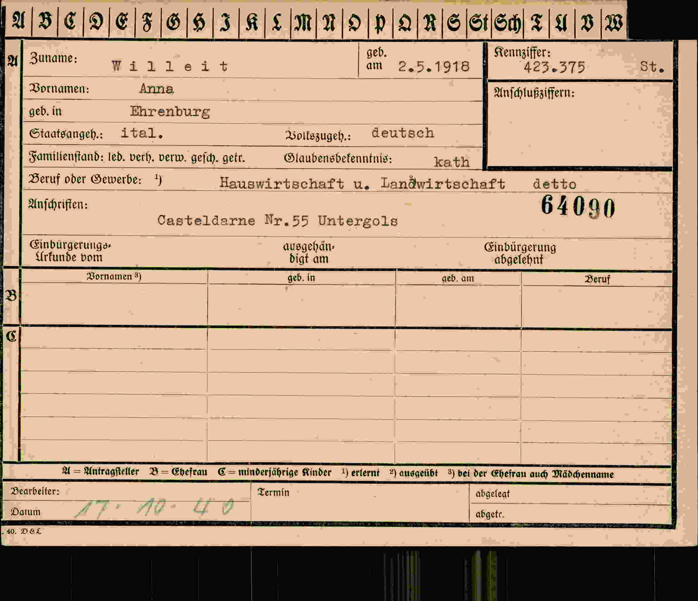 Vorderseite des Dokuments