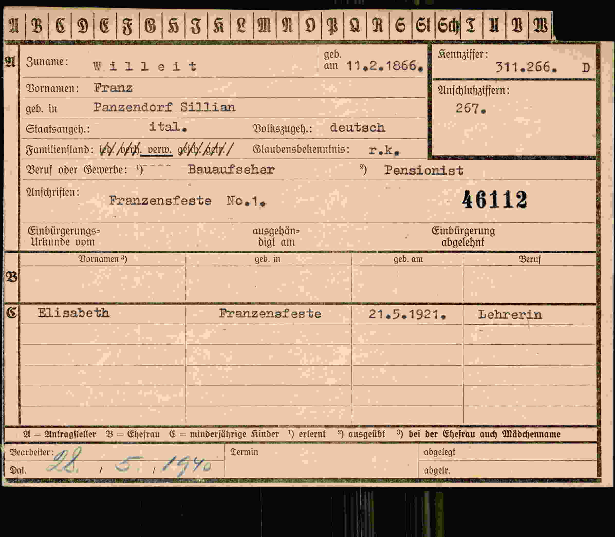 Dokument für Franz Willeit