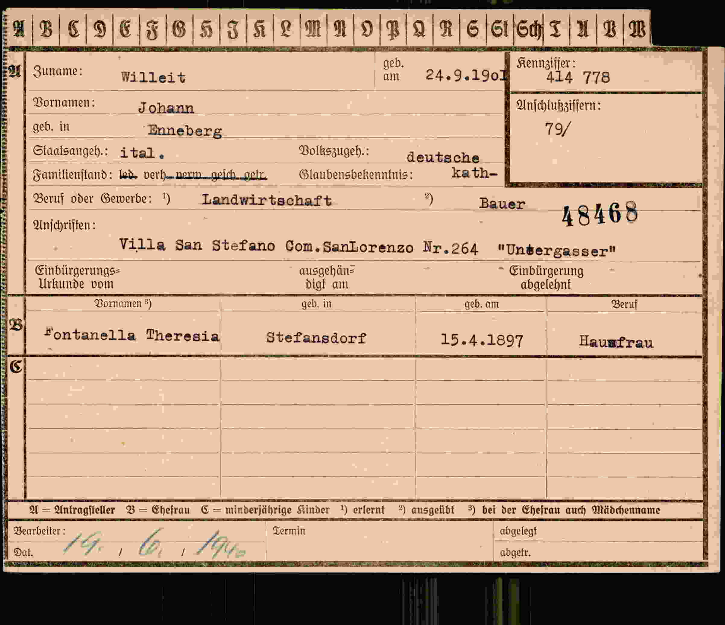 Vorderseite des Dokuments