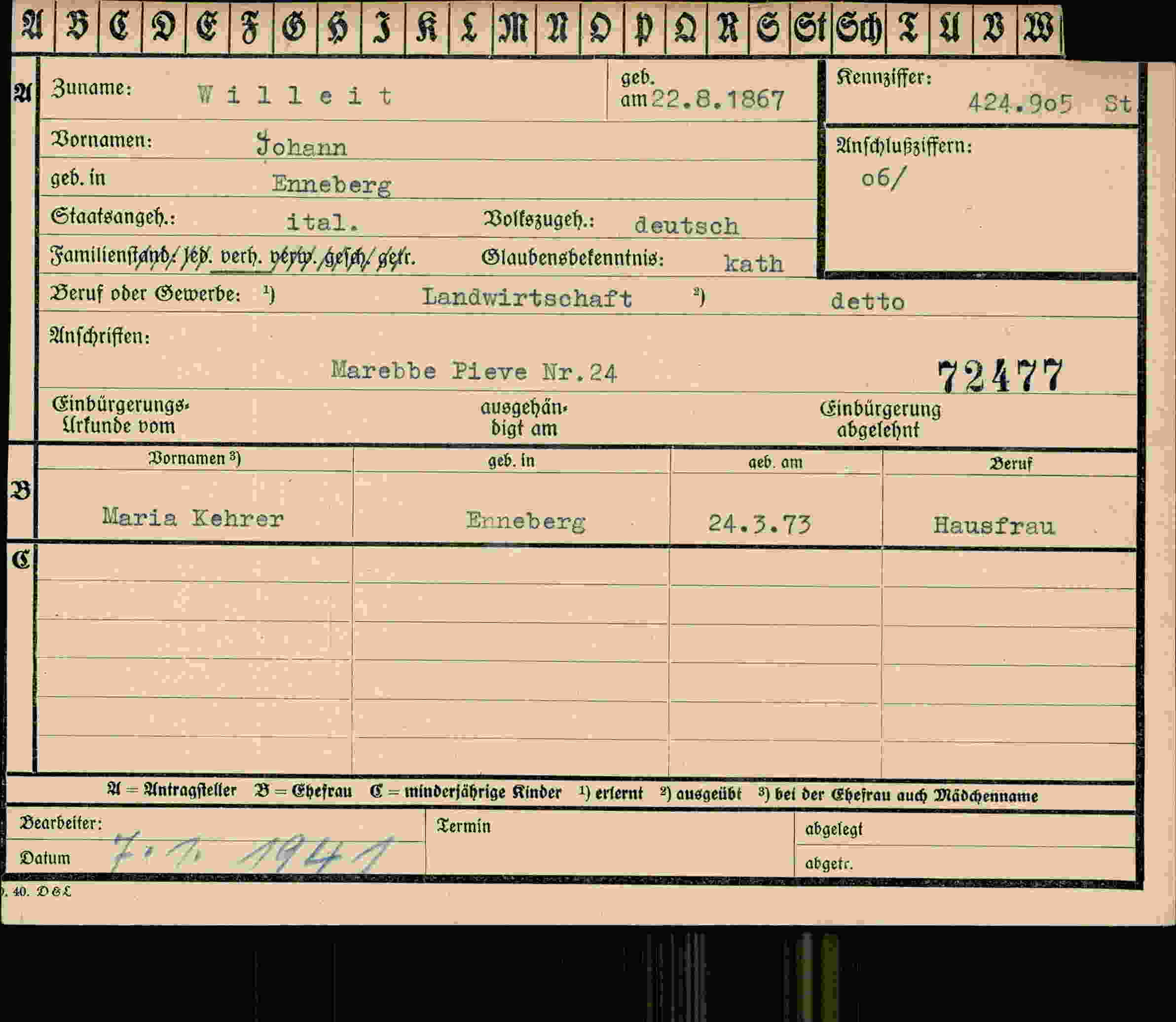 Dokument für Johann Willeit
