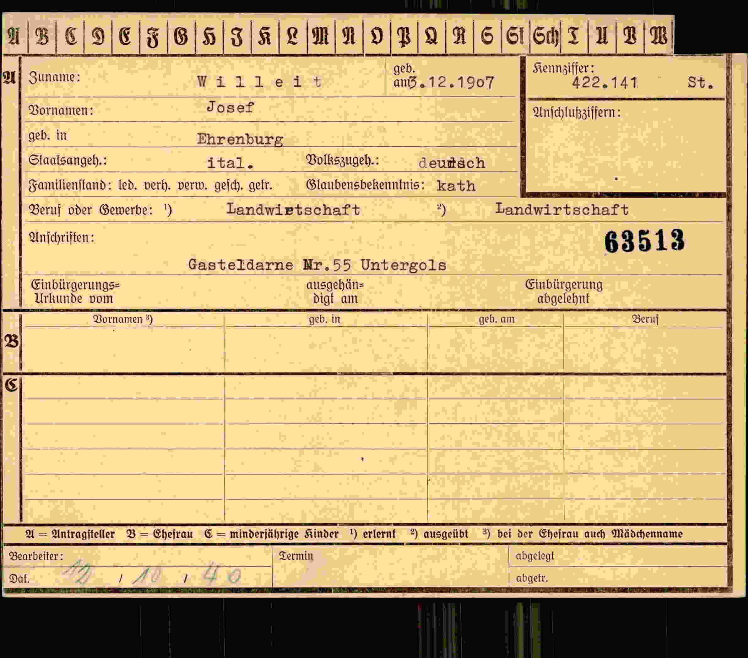 Vorderseite des Dokuments