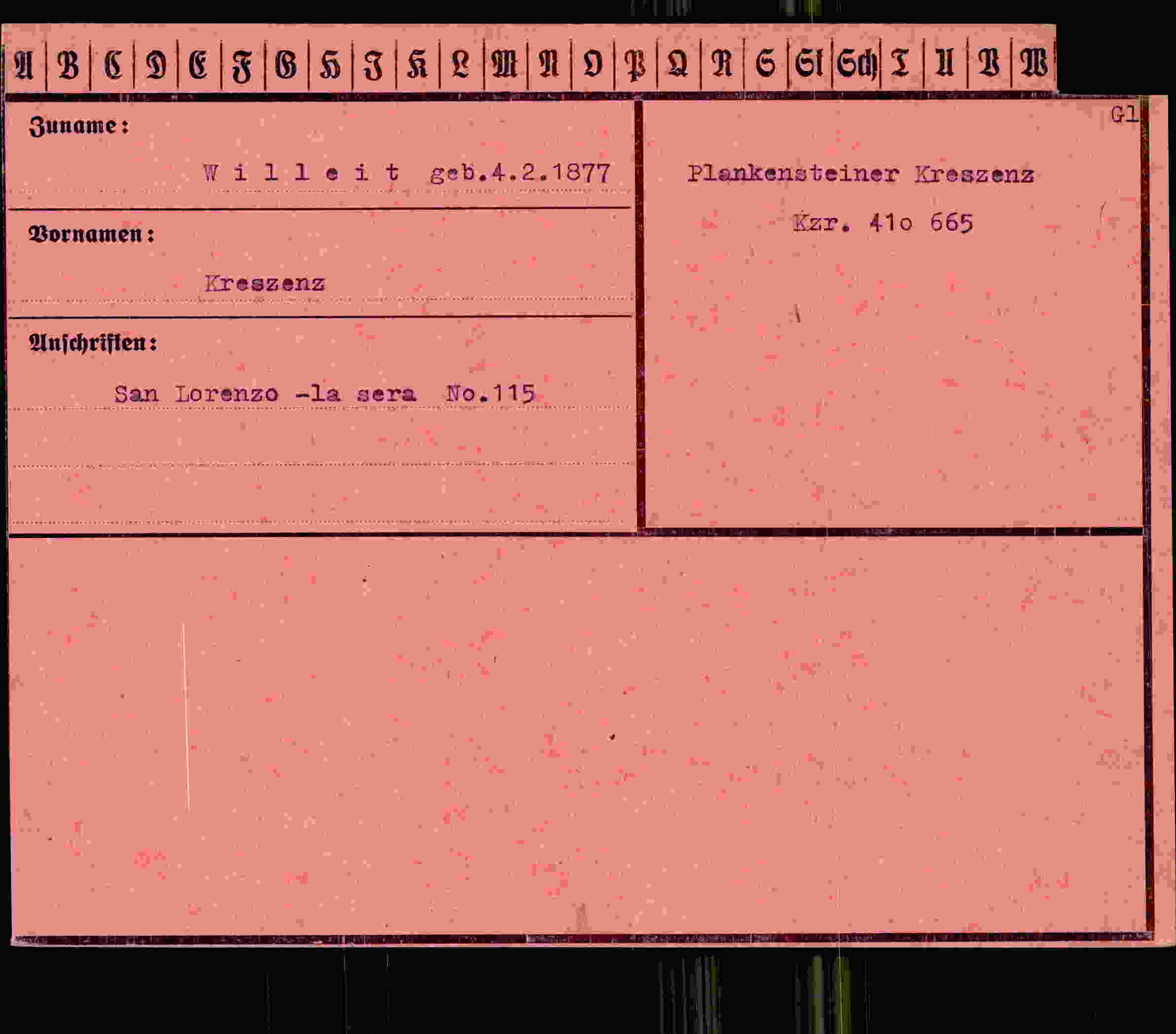 Dokument für Kreszenz Willeit