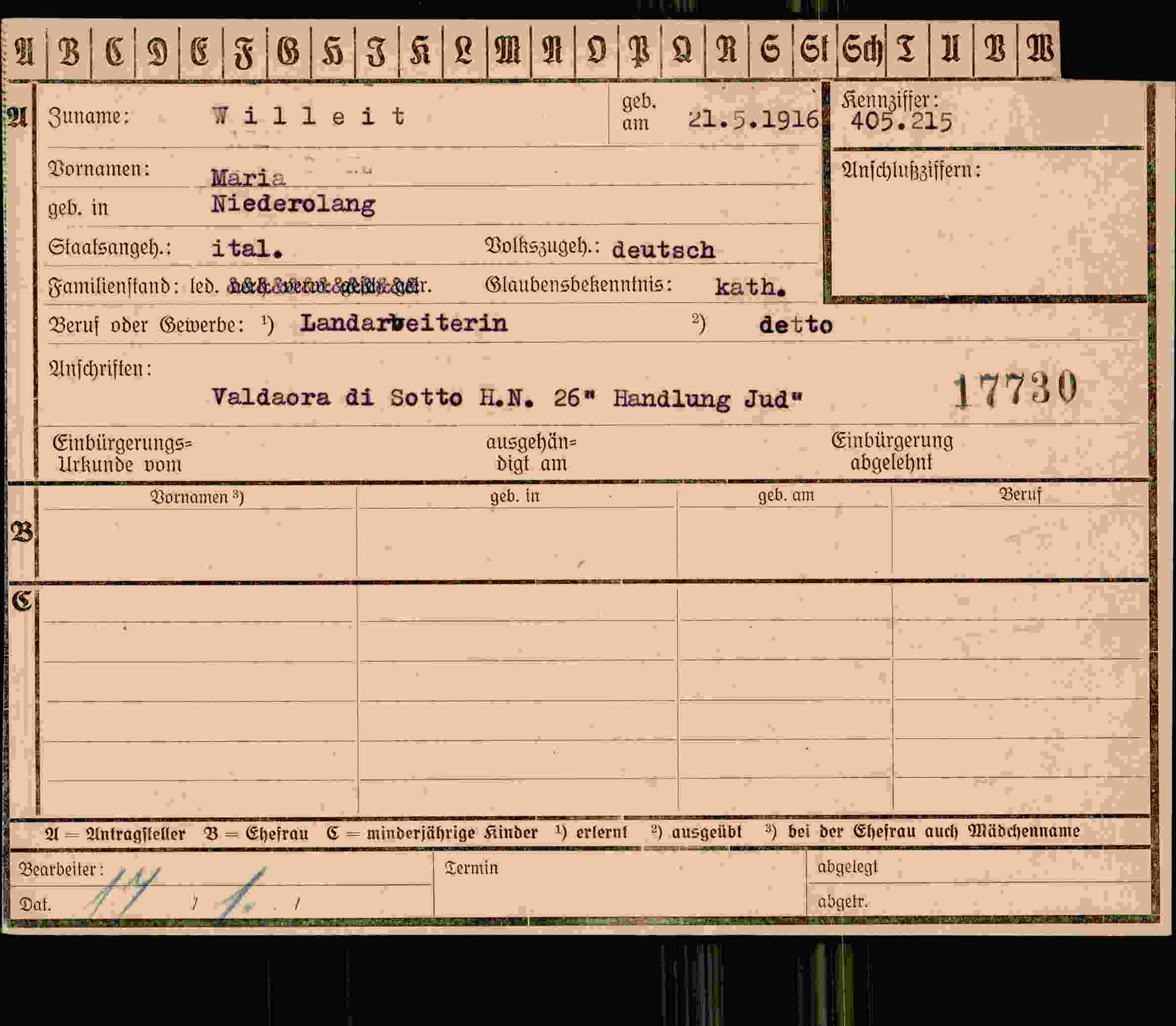 Vorderseite des Dokuments