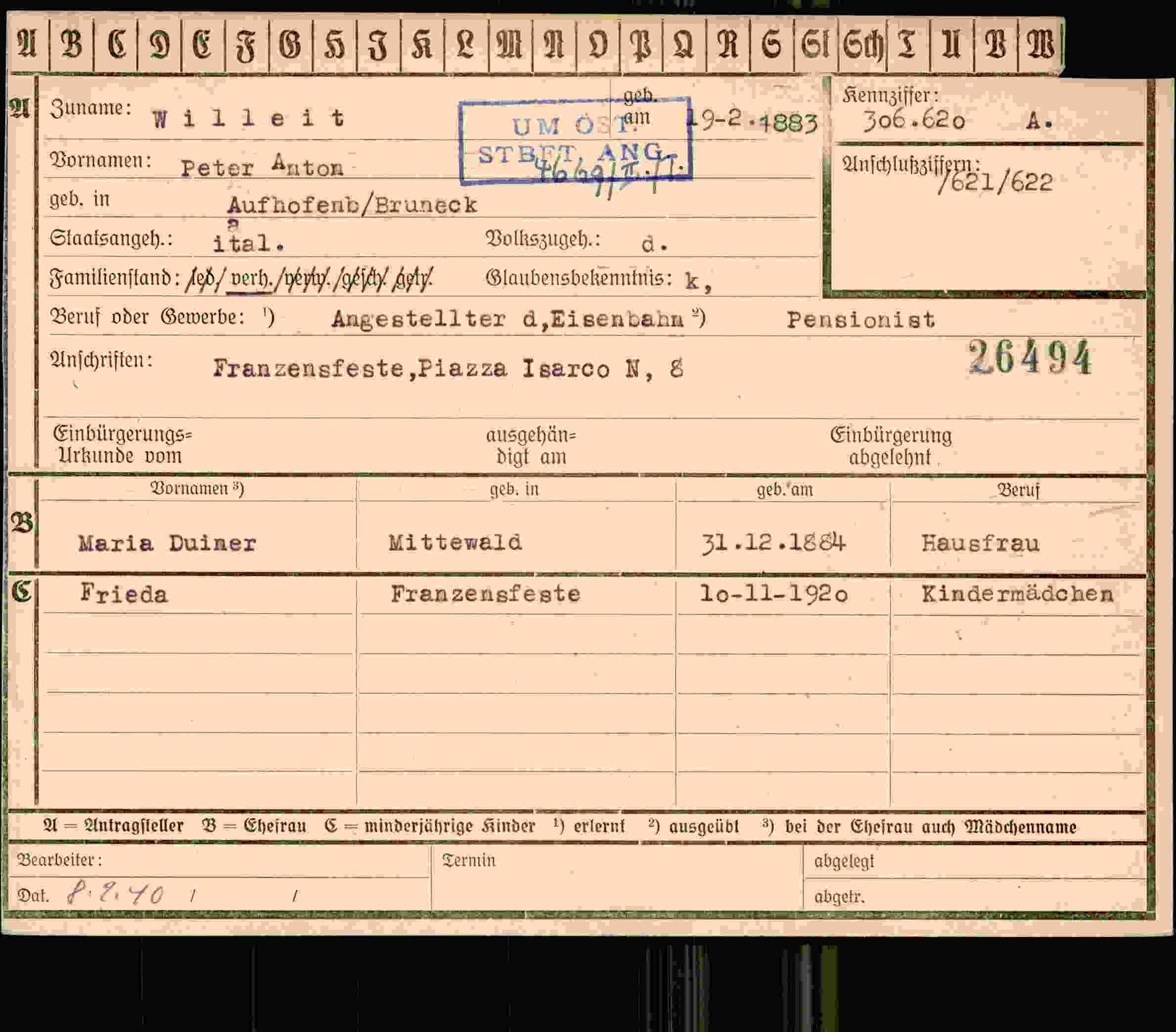 Dokument für Peter Anton Willeit