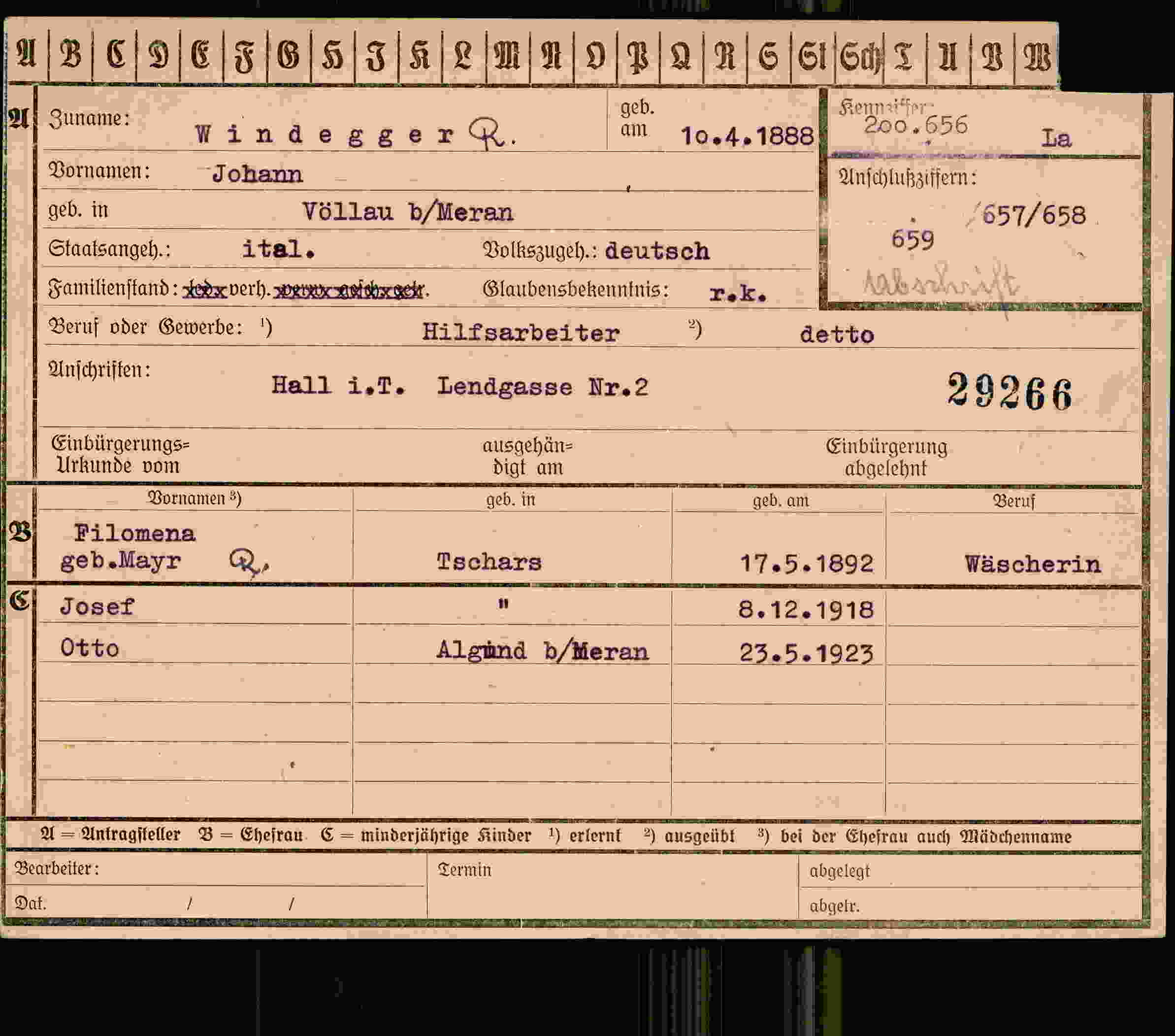 Dokument für Johann Windeggert