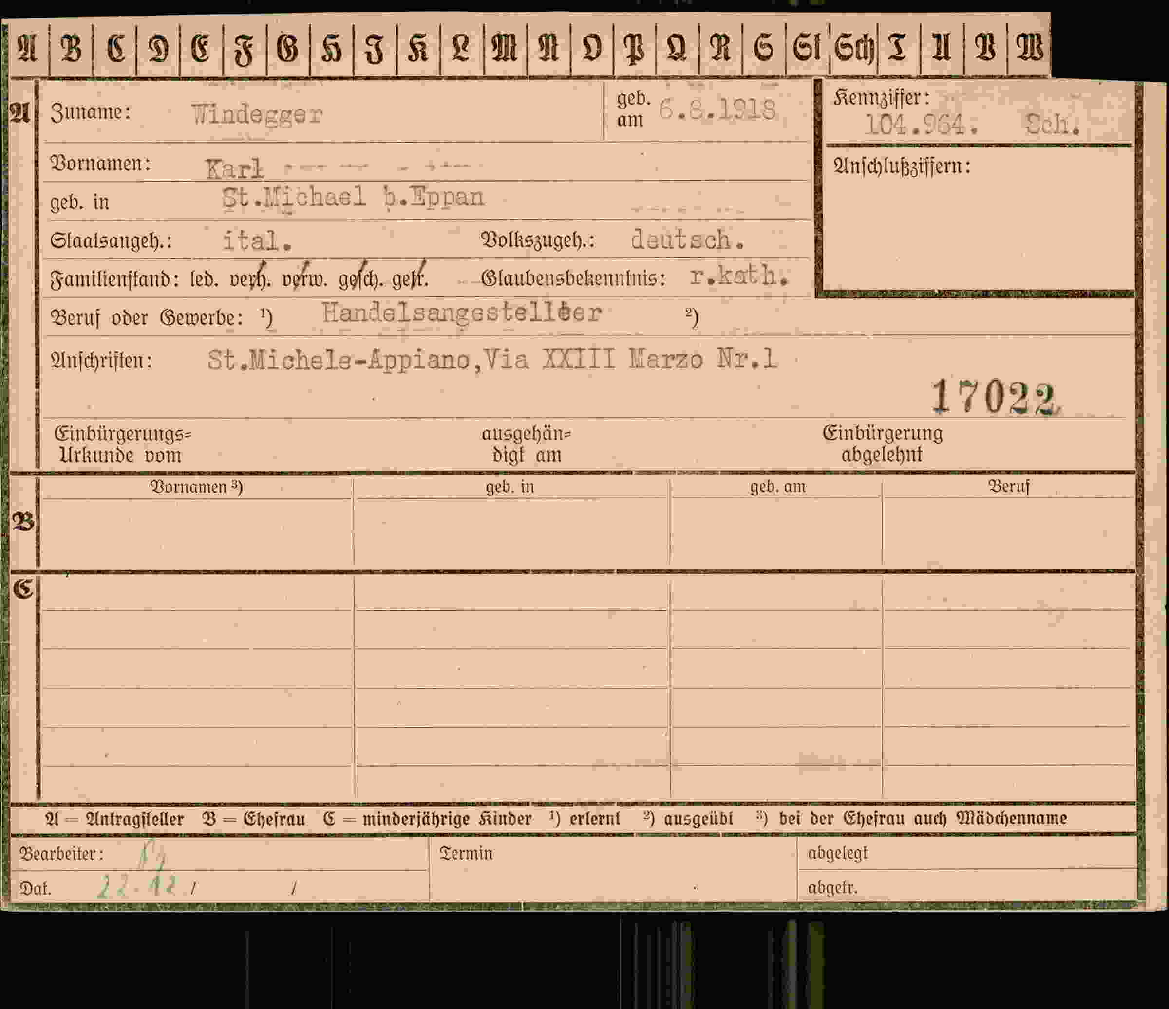 Dokument für Karl Vindegger