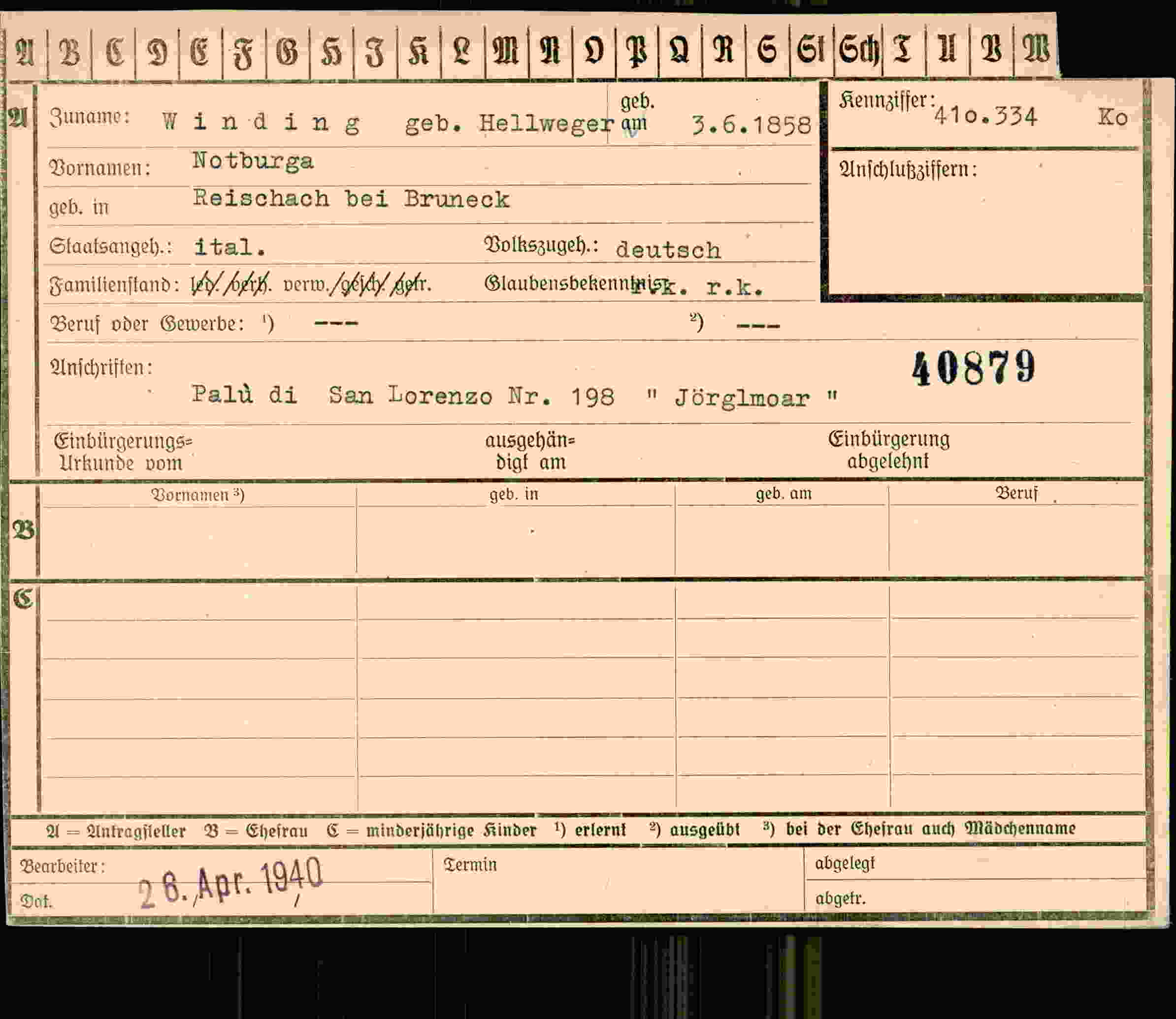 Vorderseite des Dokuments