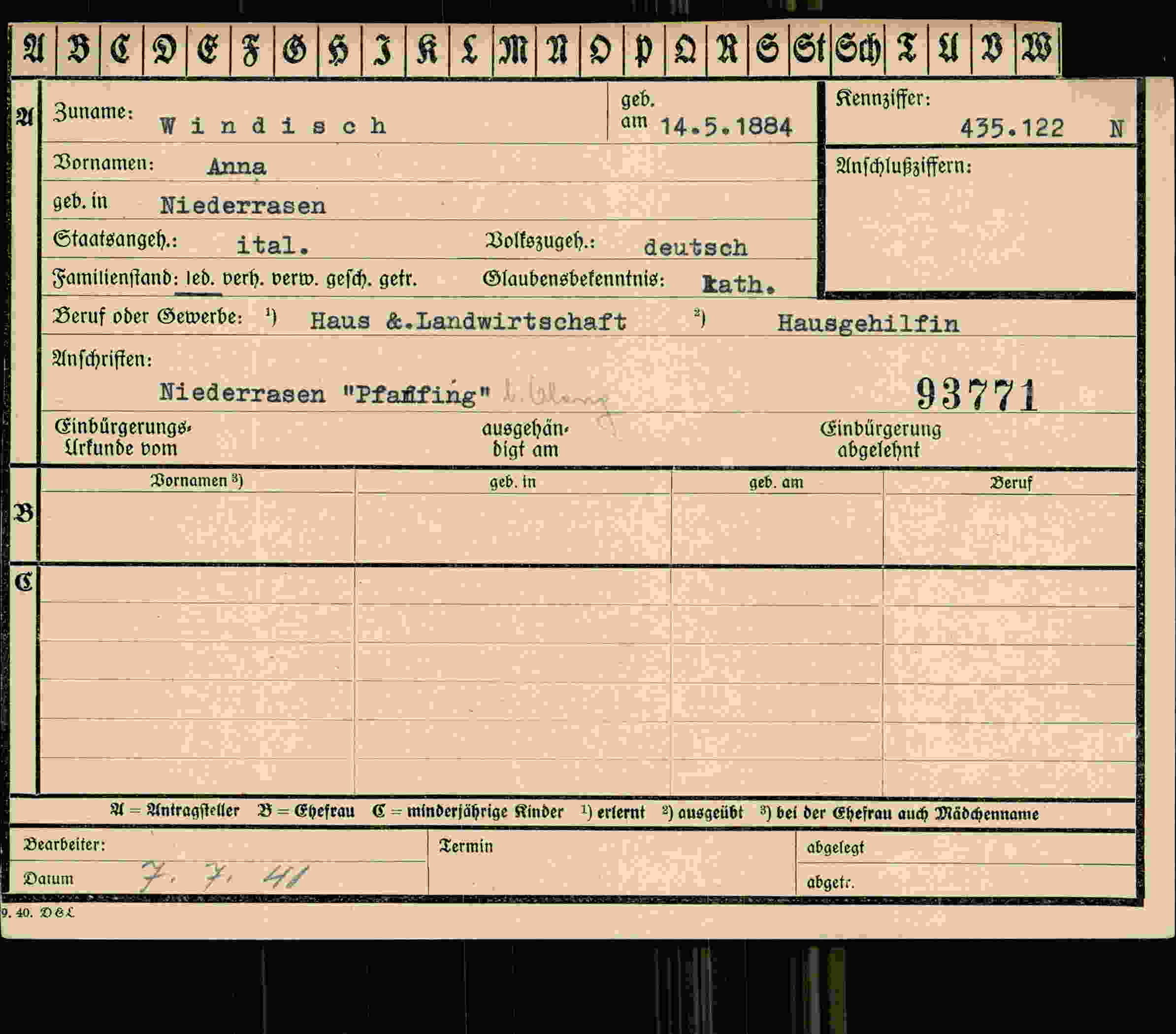 Vorderseite des Dokuments