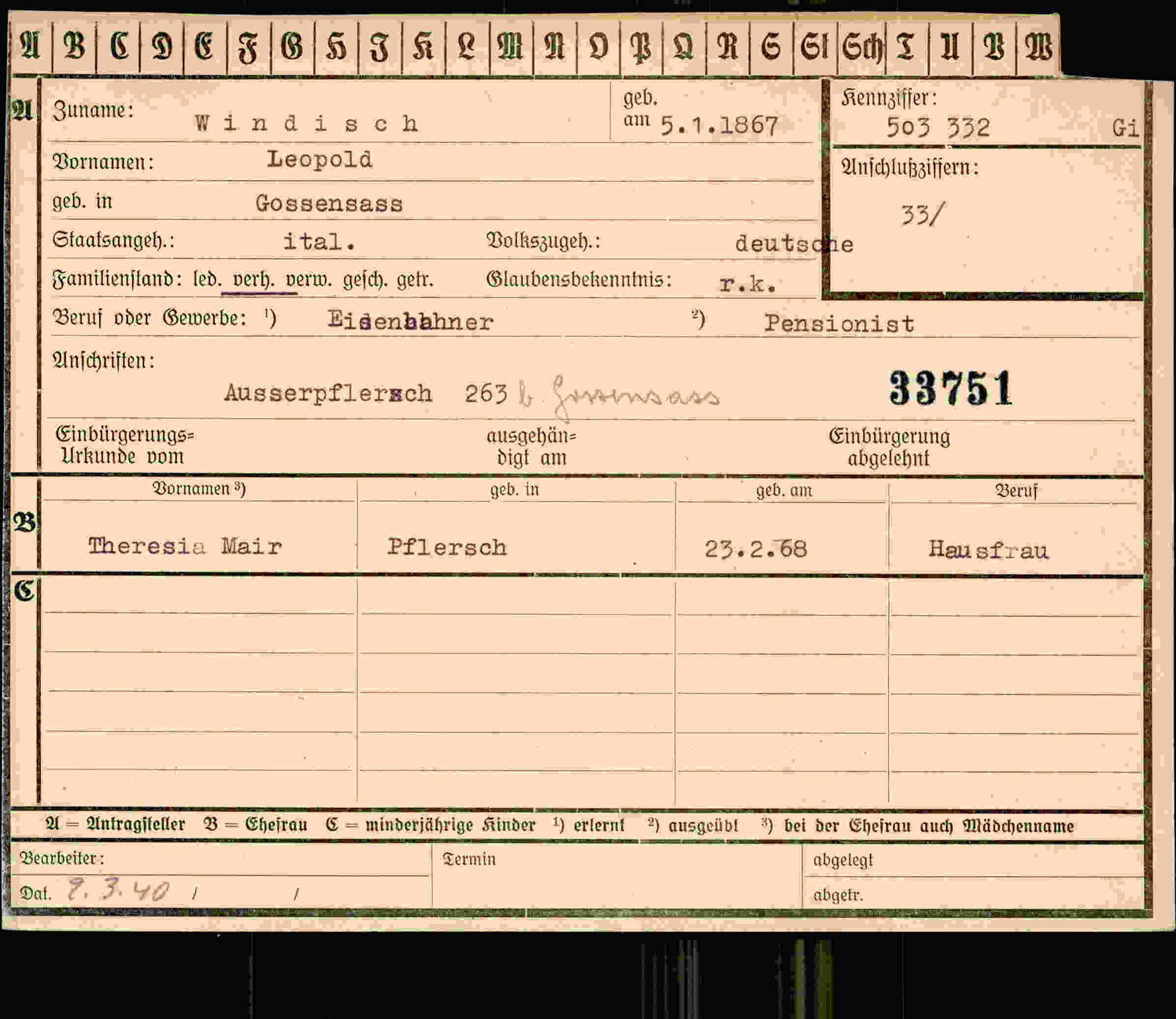 Dokument für Leopold Windisch