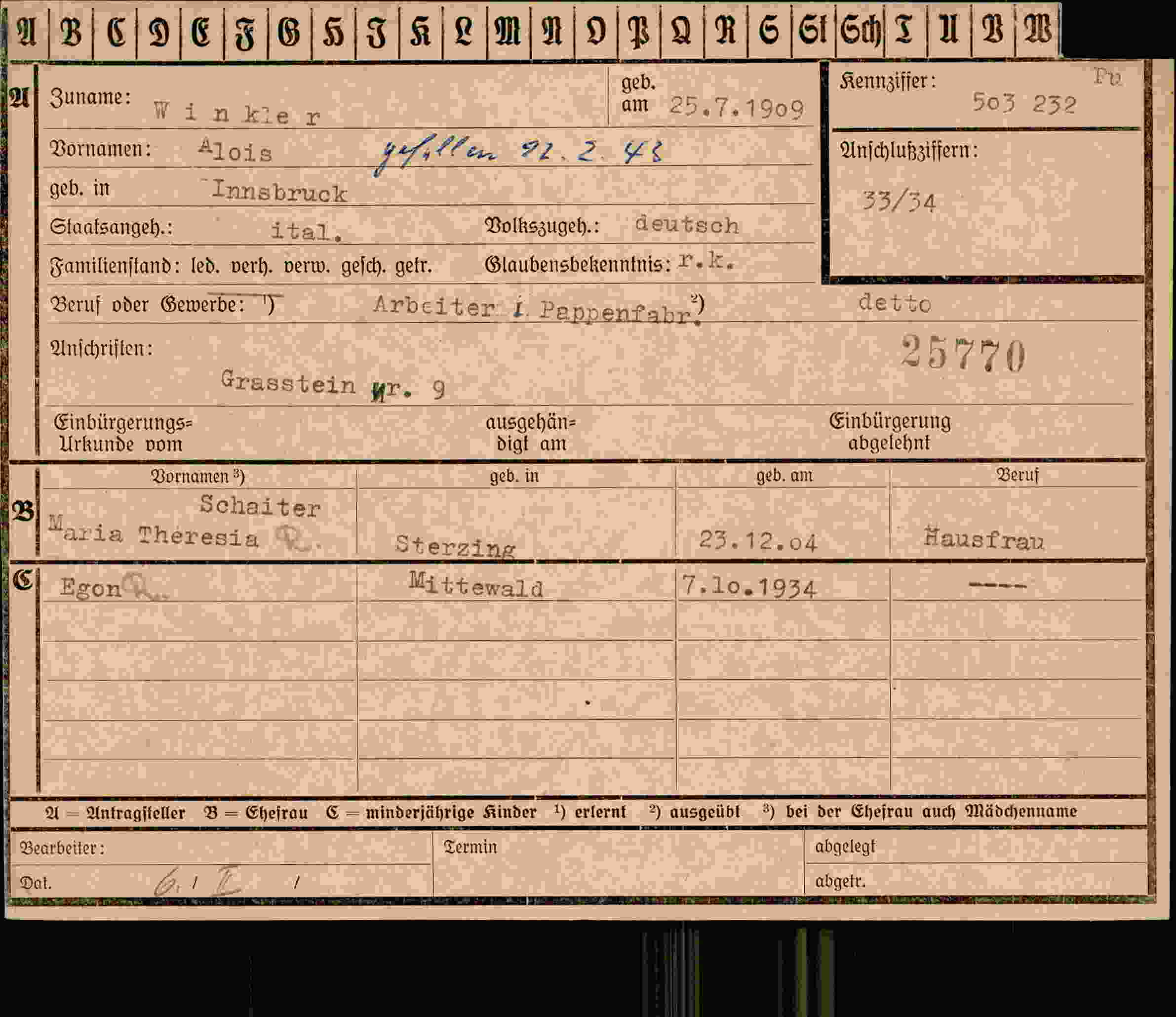 Dokument für Alois Vinkler