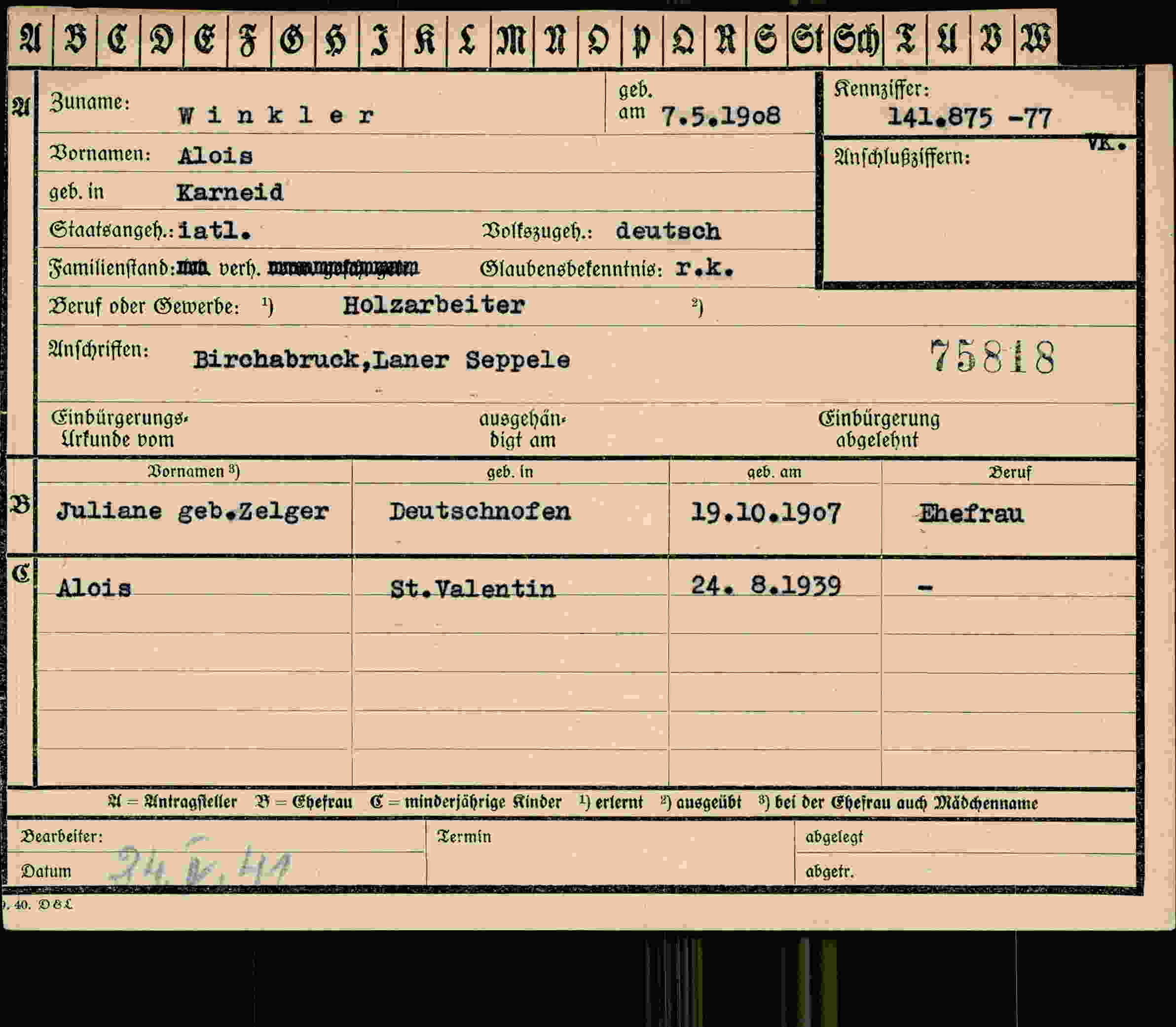 Vorderseite des Dokuments