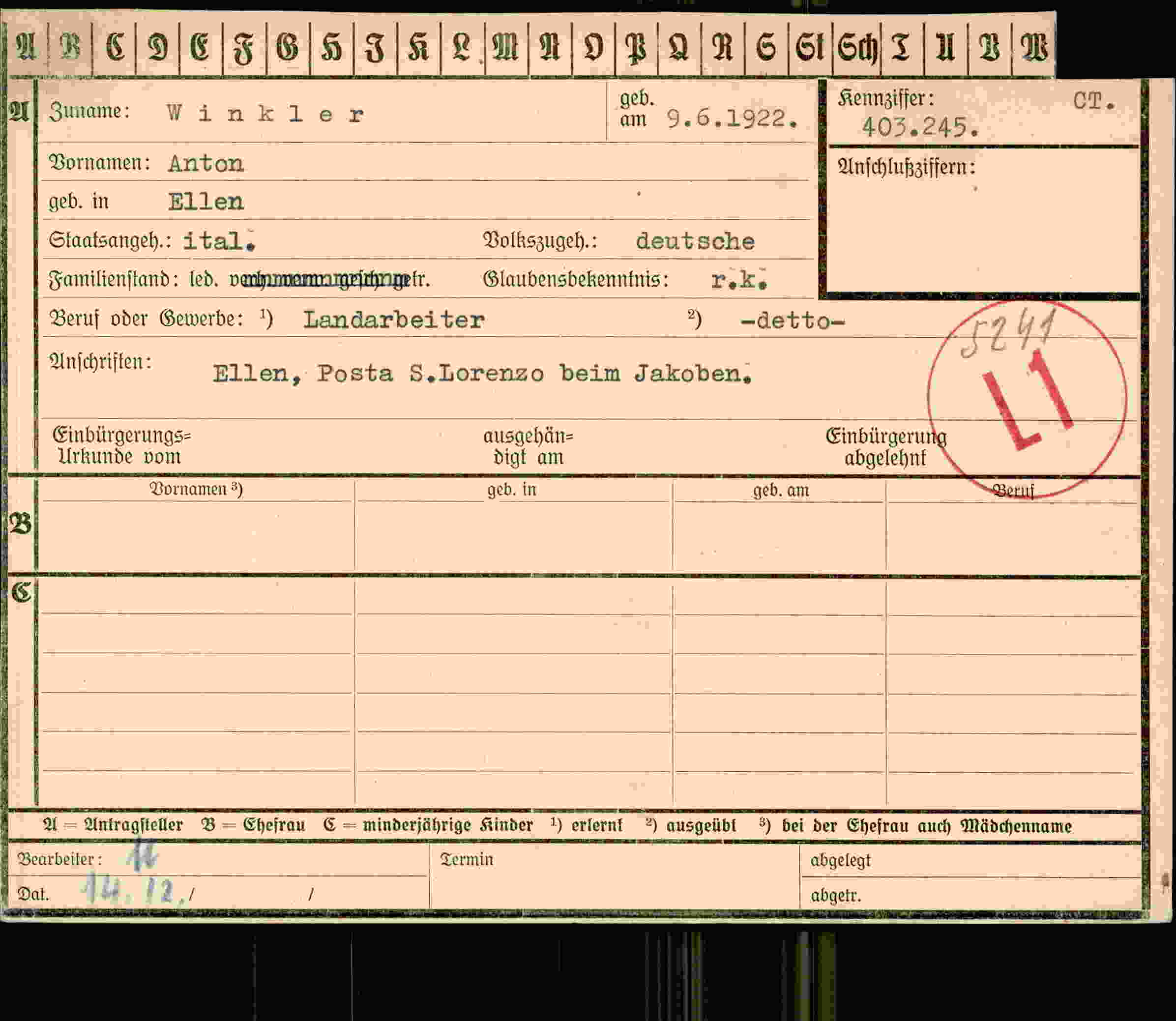 Dokument für Anton Winkler