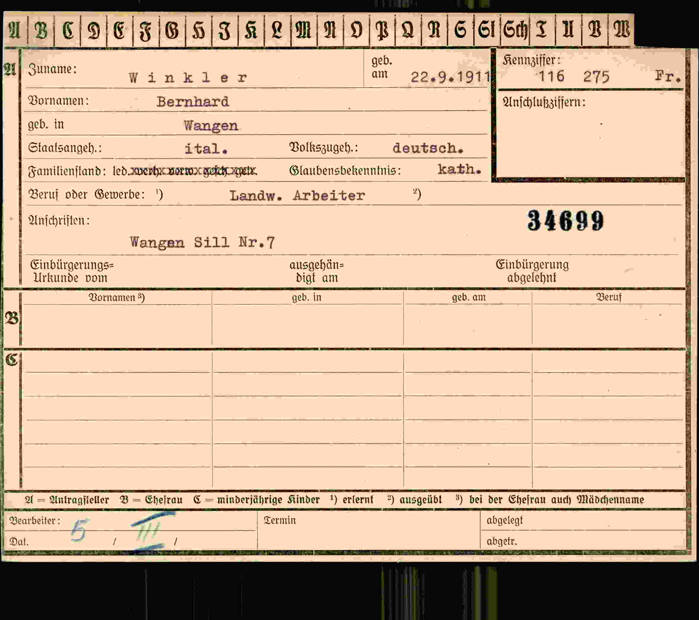 Vorderseite des Dokuments