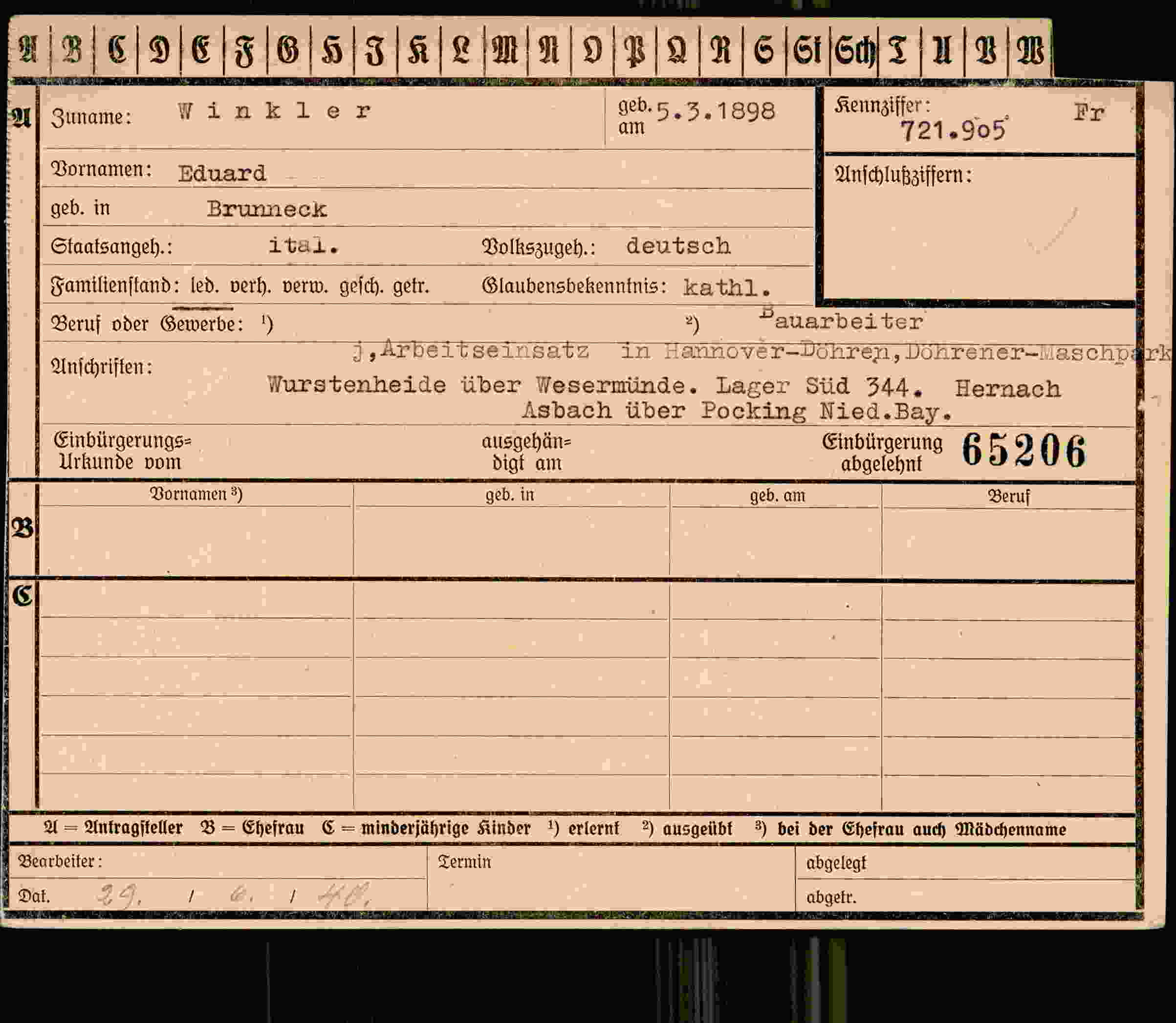 Dokument für Eduard Vinkler