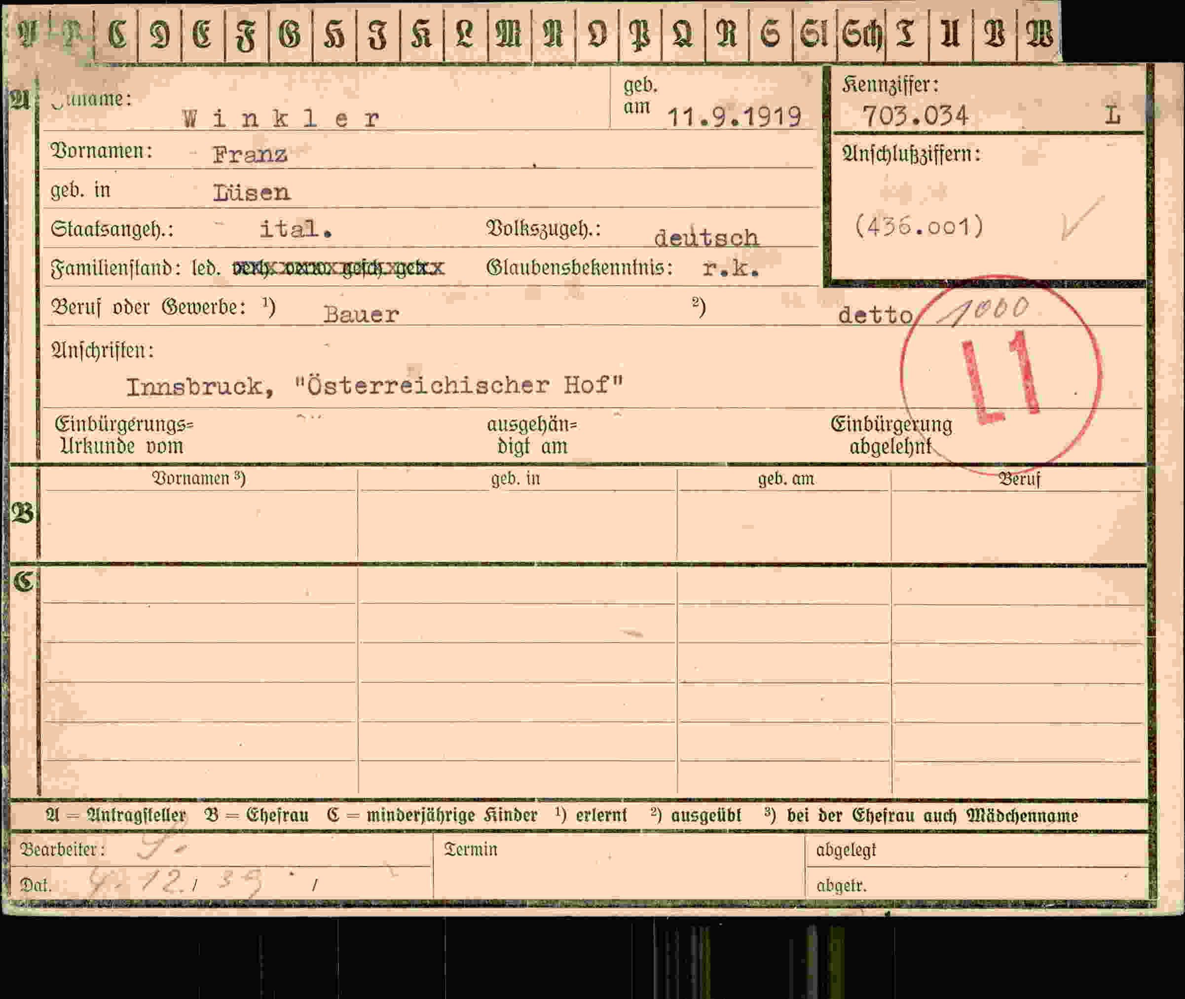 Vorderseite des Dokuments