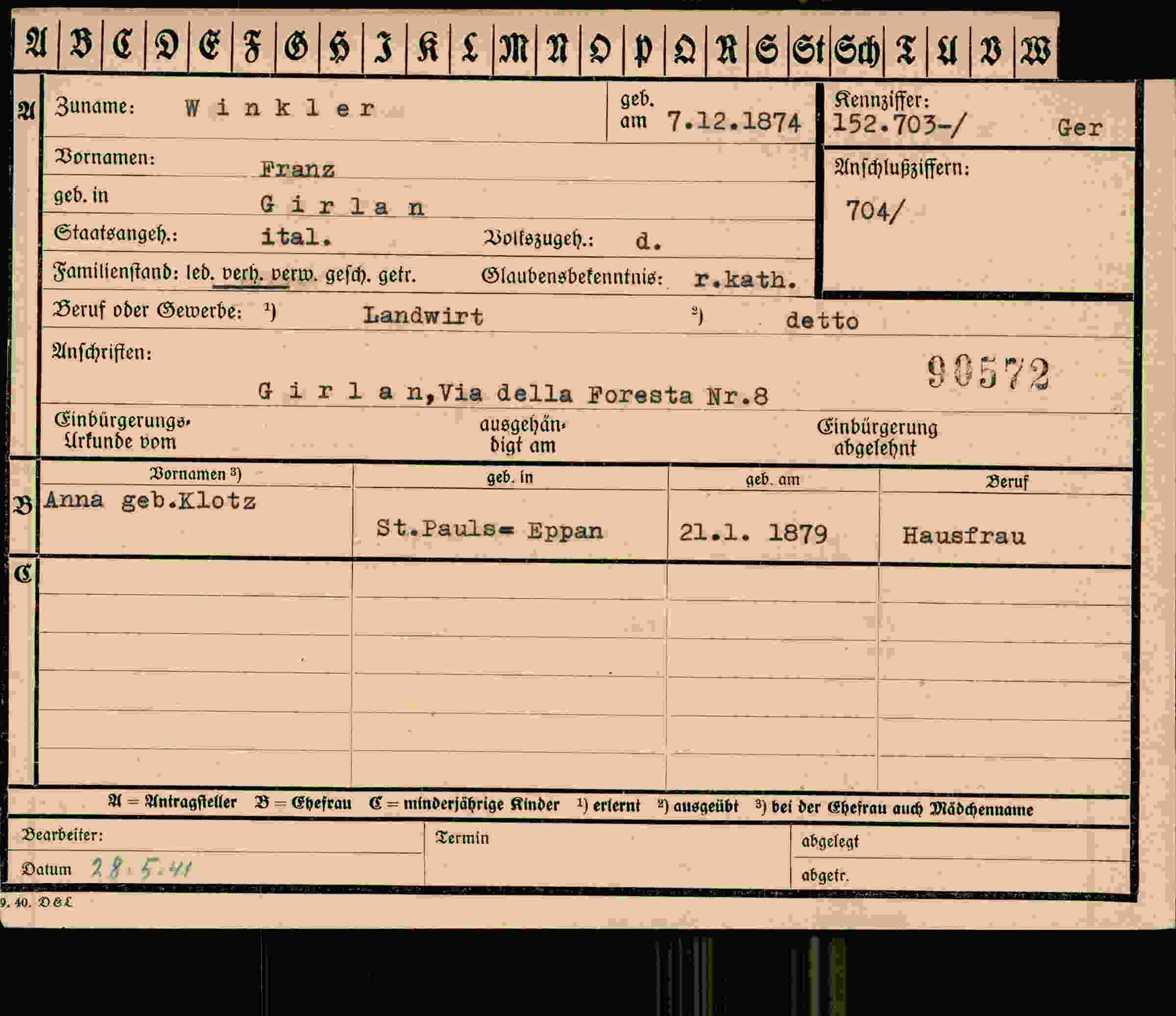 Vorderseite des Dokuments