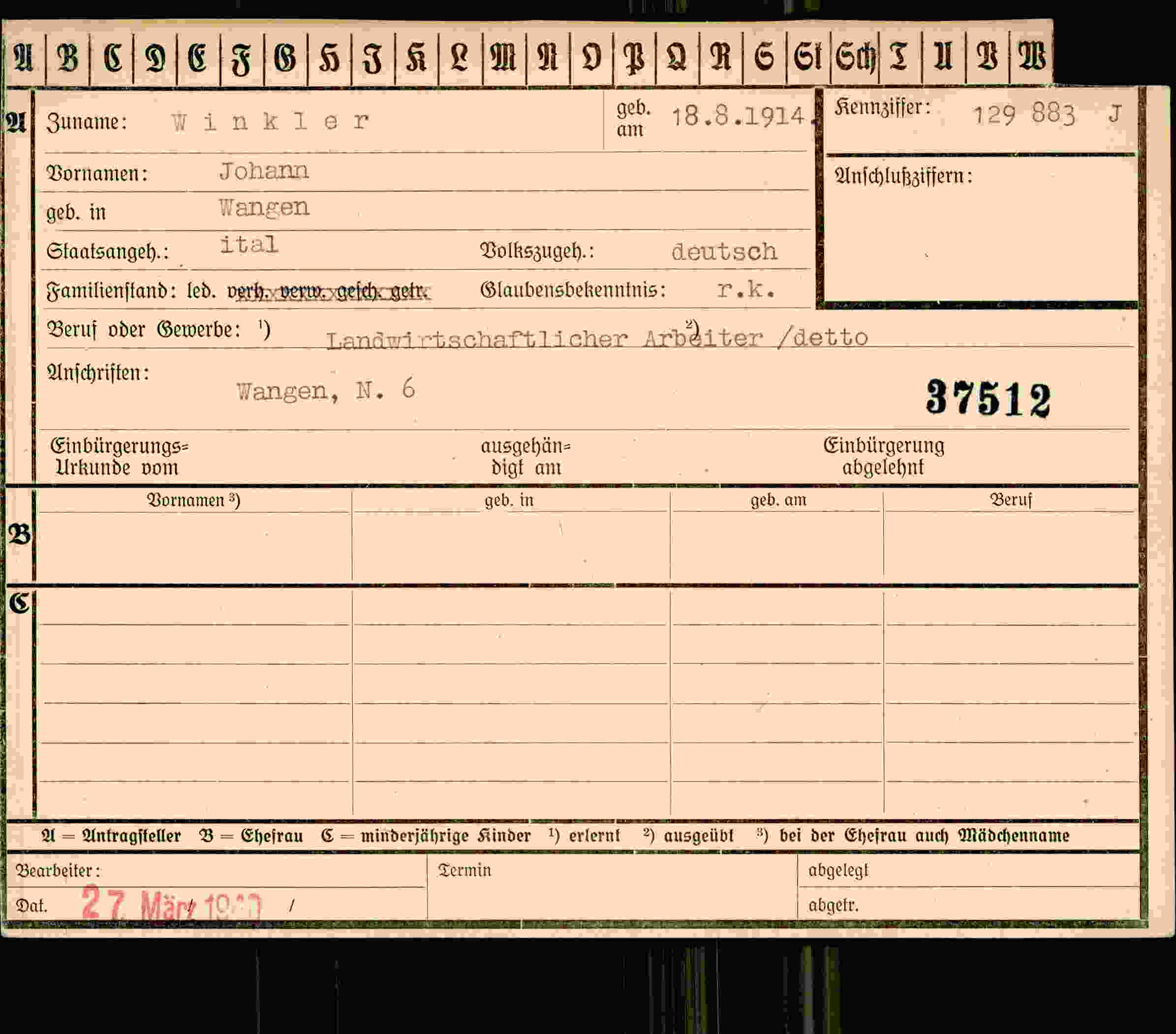 Vorderseite des Dokuments