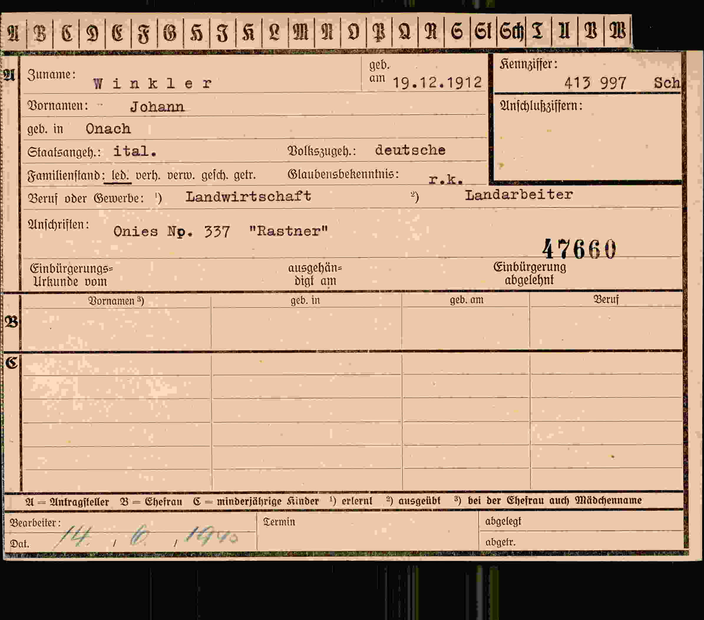 Vorderseite des Dokuments