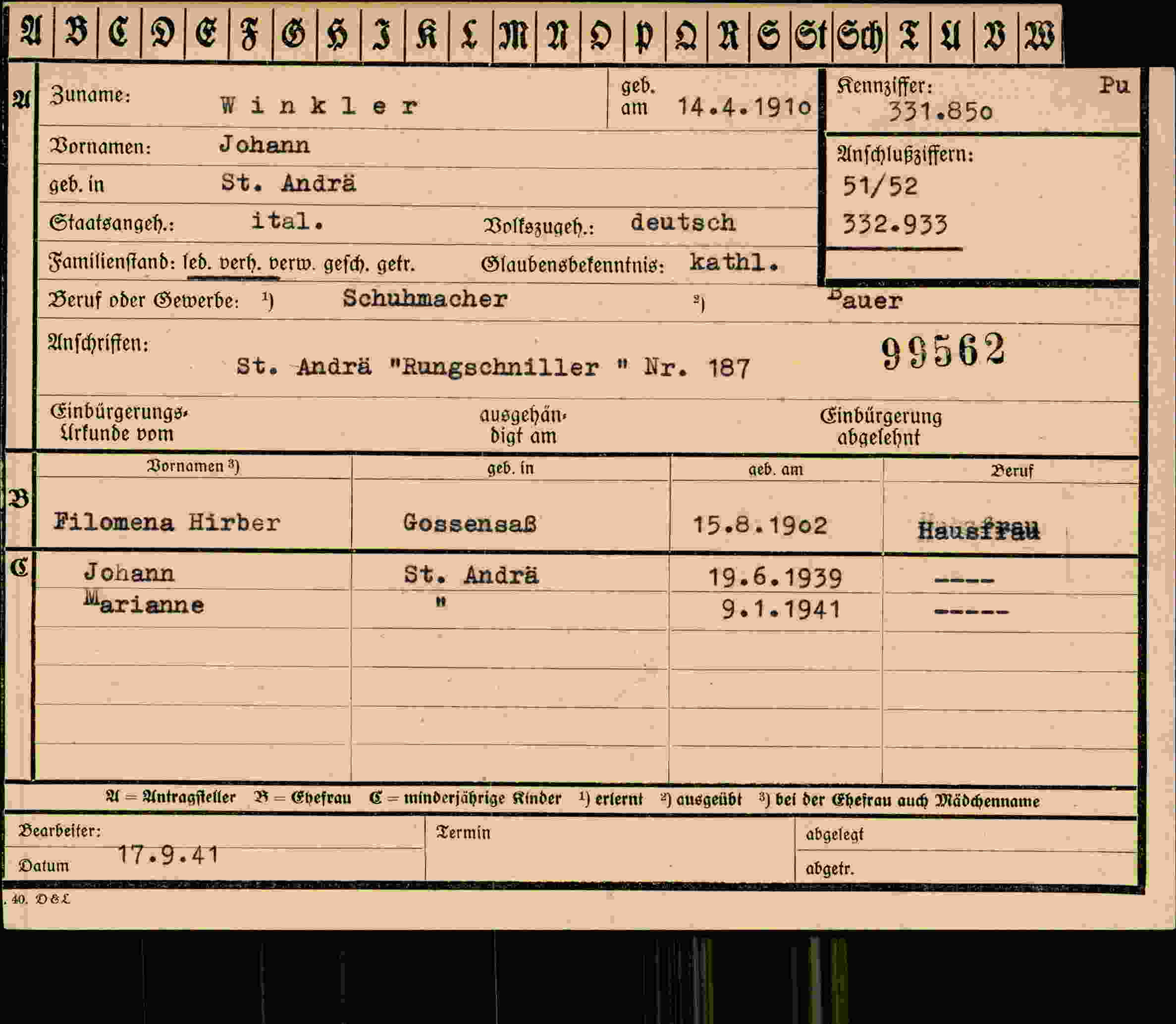 Vorderseite des Dokuments