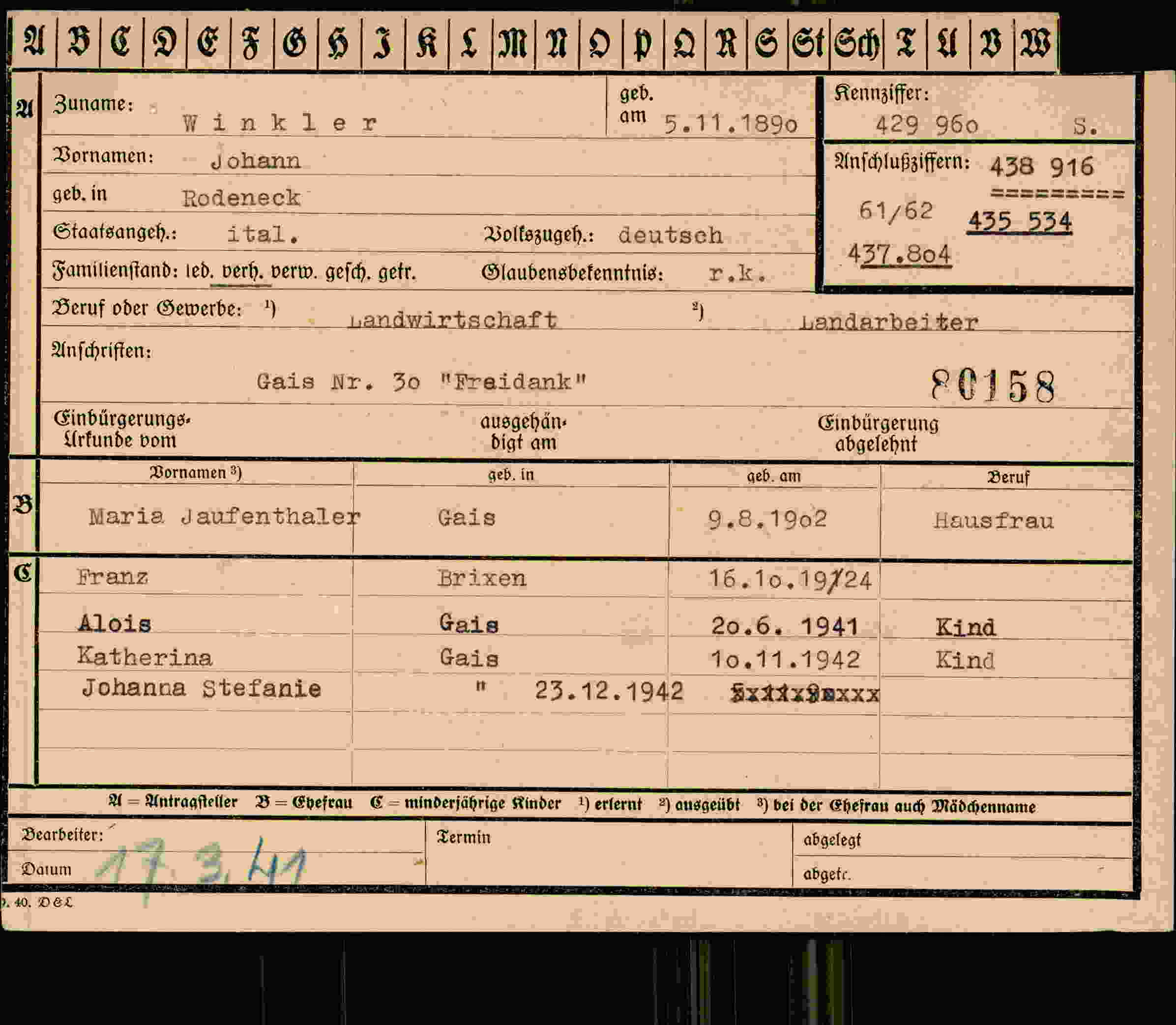 Dokument für Johann Winkler