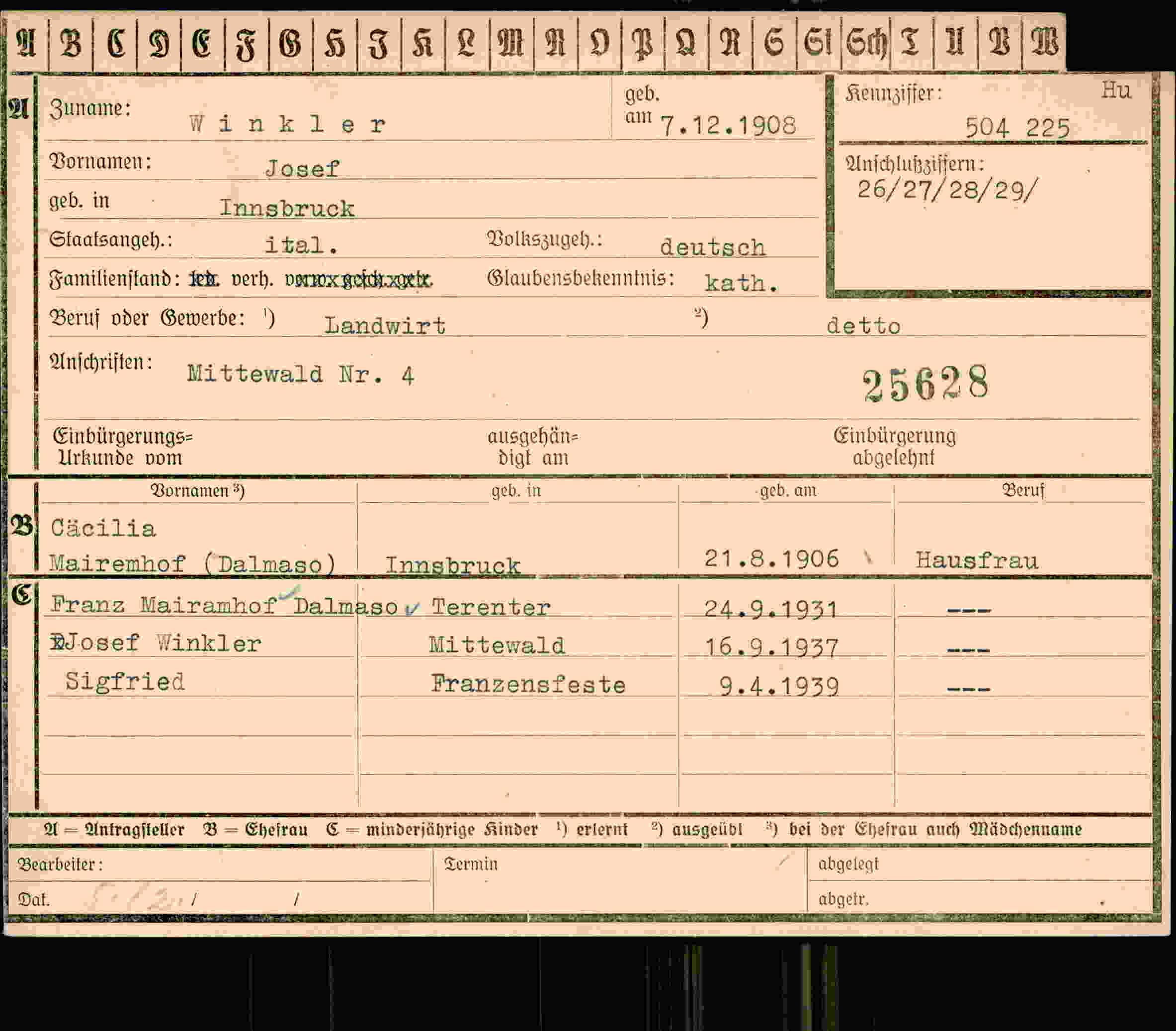 Vorderseite des Dokuments