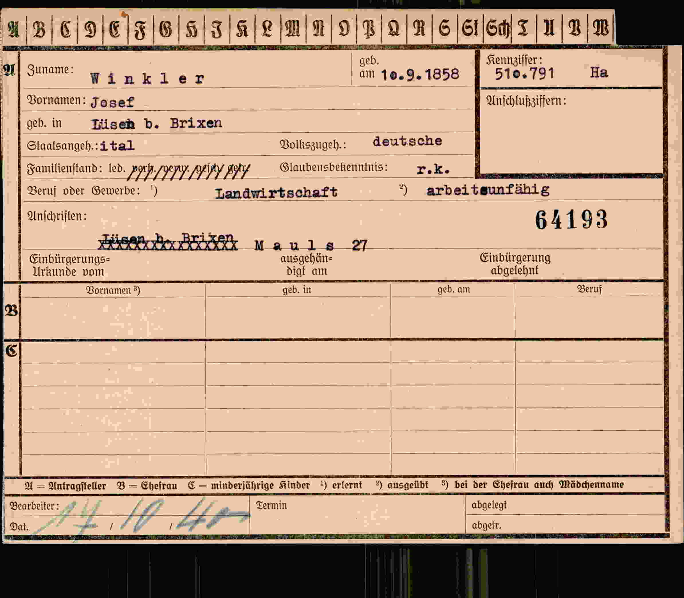 Dokument für Josef Winkler
