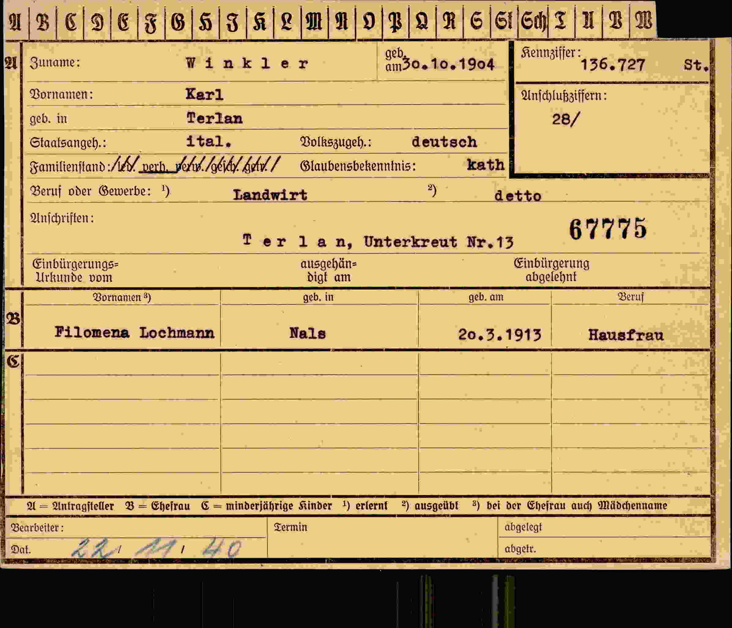 Vorderseite des Dokuments